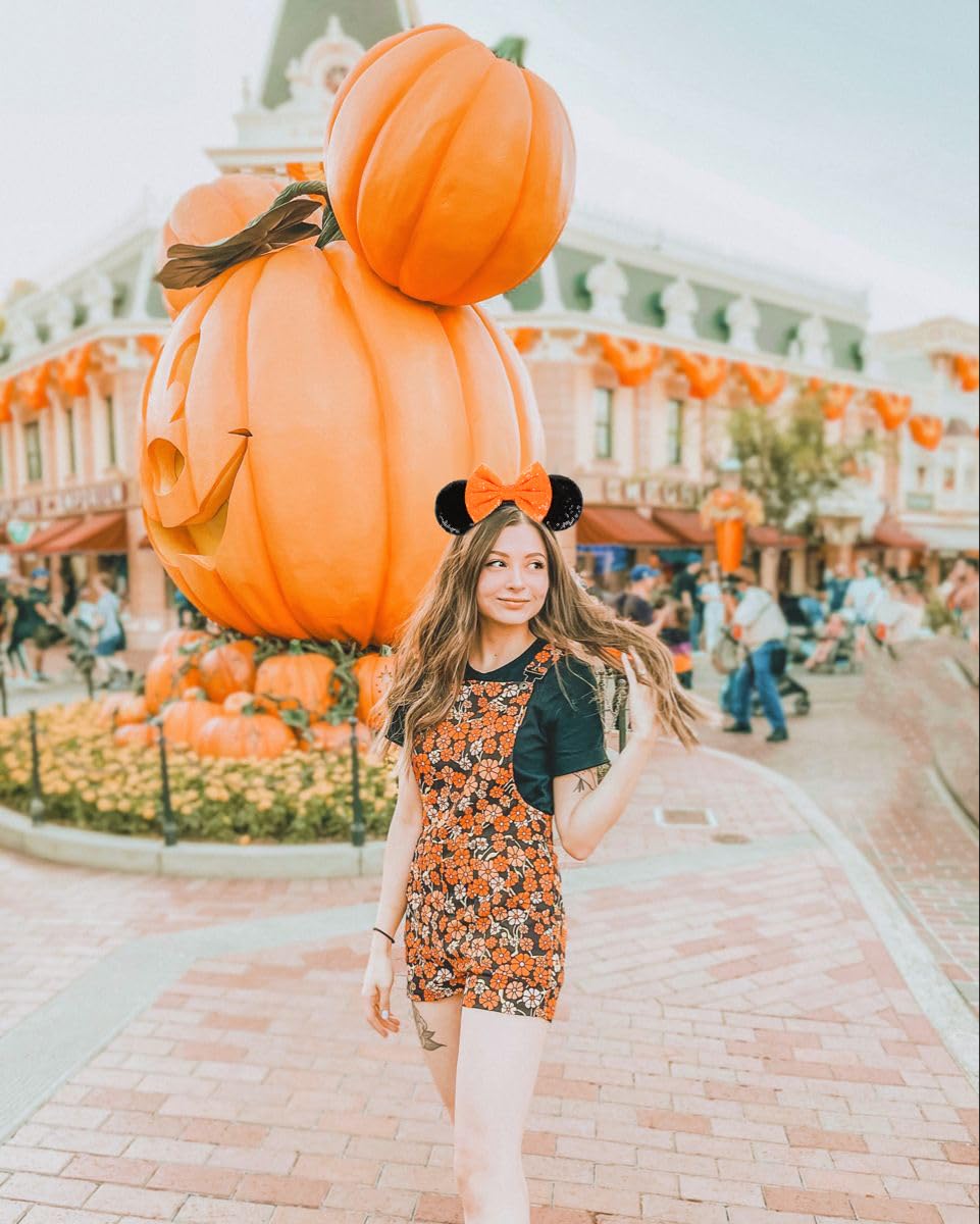 WOVOWOVO Halloween Mouse Ears Headbands for Women - Sparkly Orange Bow Headband with Sequins, Cute Cosplay Hair Accessories for Costume Parties, Disney Princess Theme Events & Halloween Celebrations