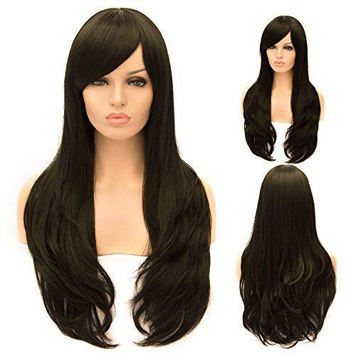 CHANDERKASH 24 Inch Straight Long Full Hair Wig with Side Bangs for Women & Girls - Natural Black Synthetic Hair for Cosplay, Costume Parties & Daily Wear