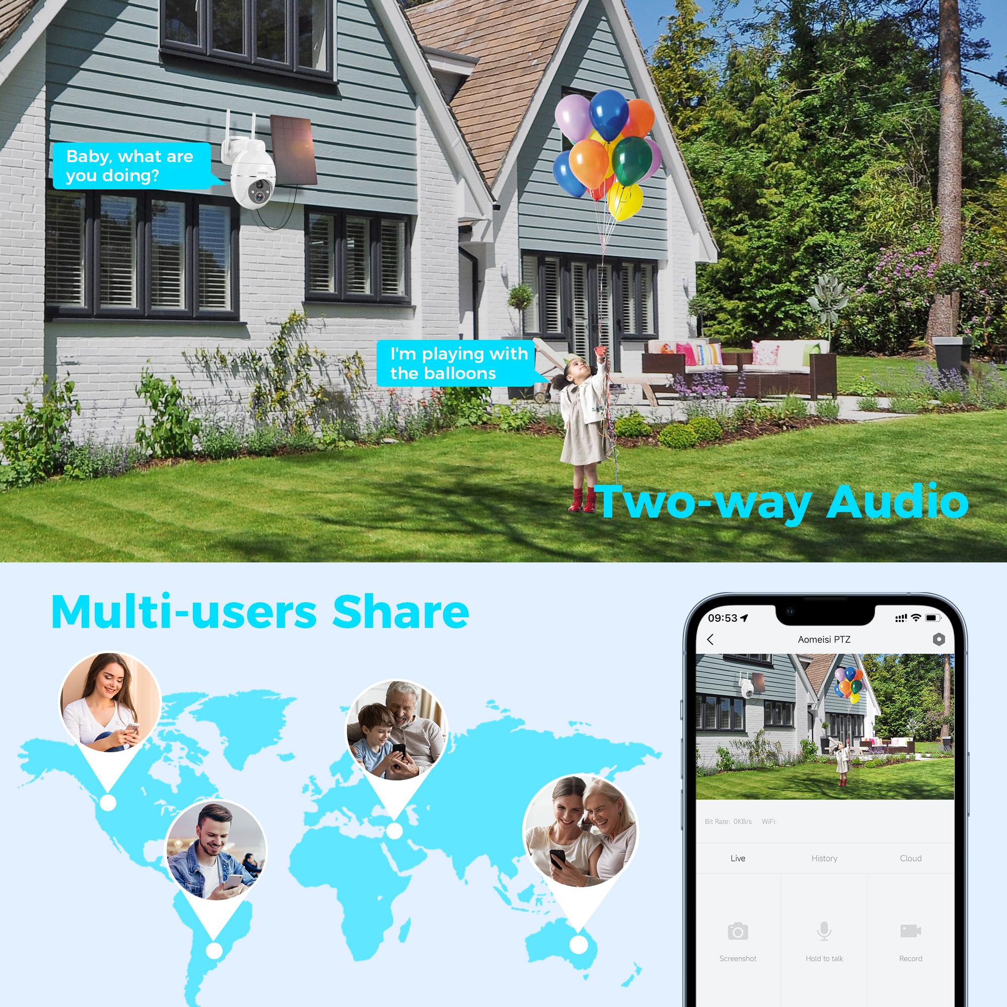 G2 Solar Security Camera Outdoor - 360° Pan/Tilt View, 2-Way Audio, Motion Detection, Alexa/Google Home Compatible - Weatherproof Wireless Surveillance for Home & Business Security - Perfect for Backyard, Garage & Property Monitoring