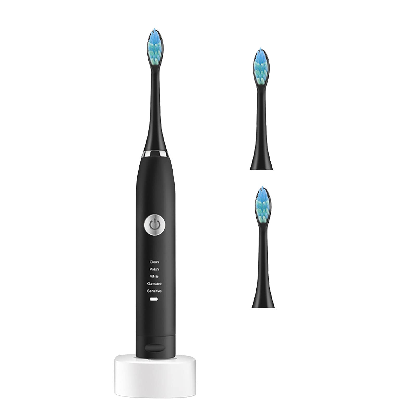 FengLS Sonic Electric Toothbrush for Adults - USB Rechargeable, Waterproof with 5 Cleaning Modes, Includes 2 Replacement Brush Heads (Black) | Perfect for Travel, Home & Daily Oral Care