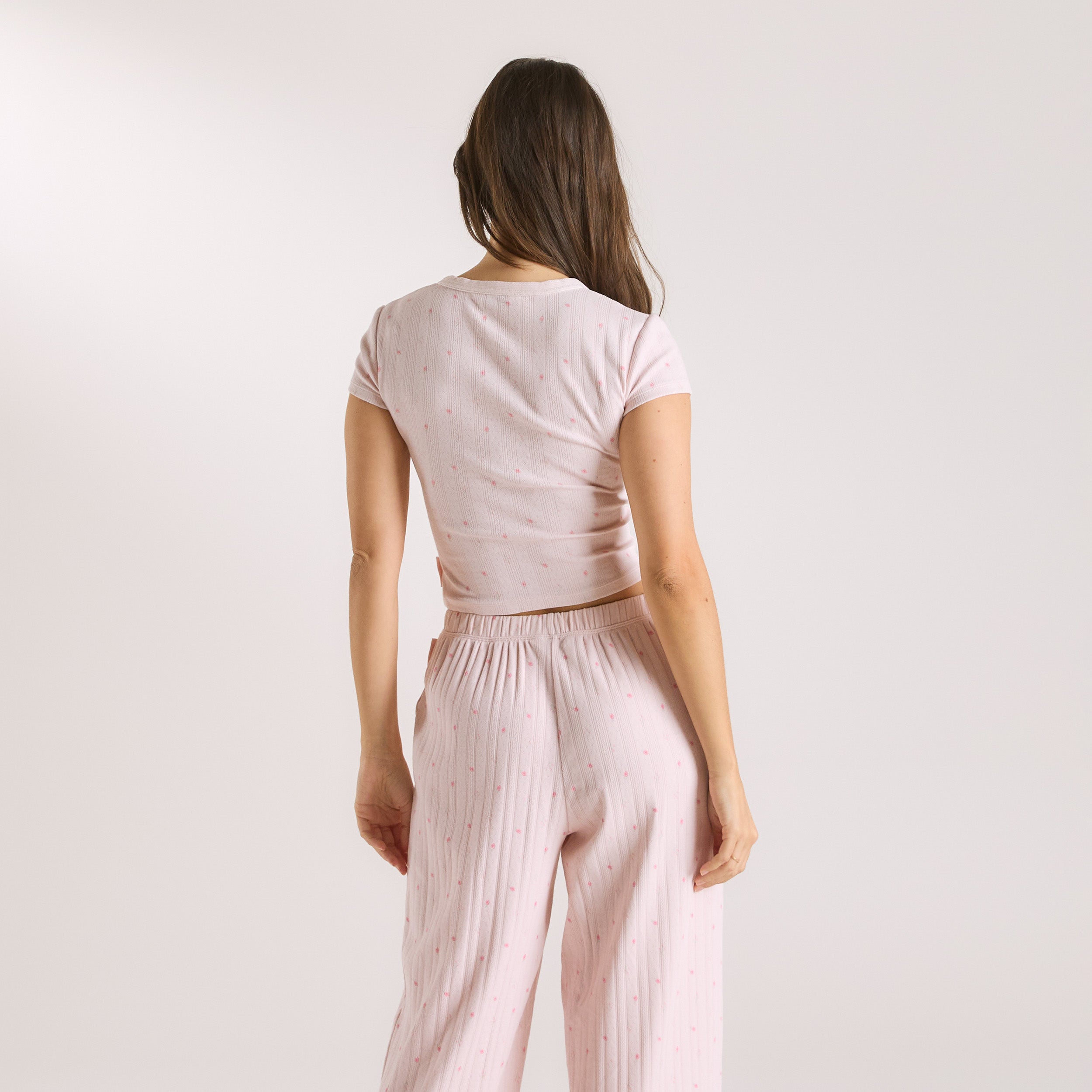 Pointelle Pajama Top - Soft Pink Floral Sleepwear for Women | Comfortable & Breathable Nightwear for Relaxation & Lounging
