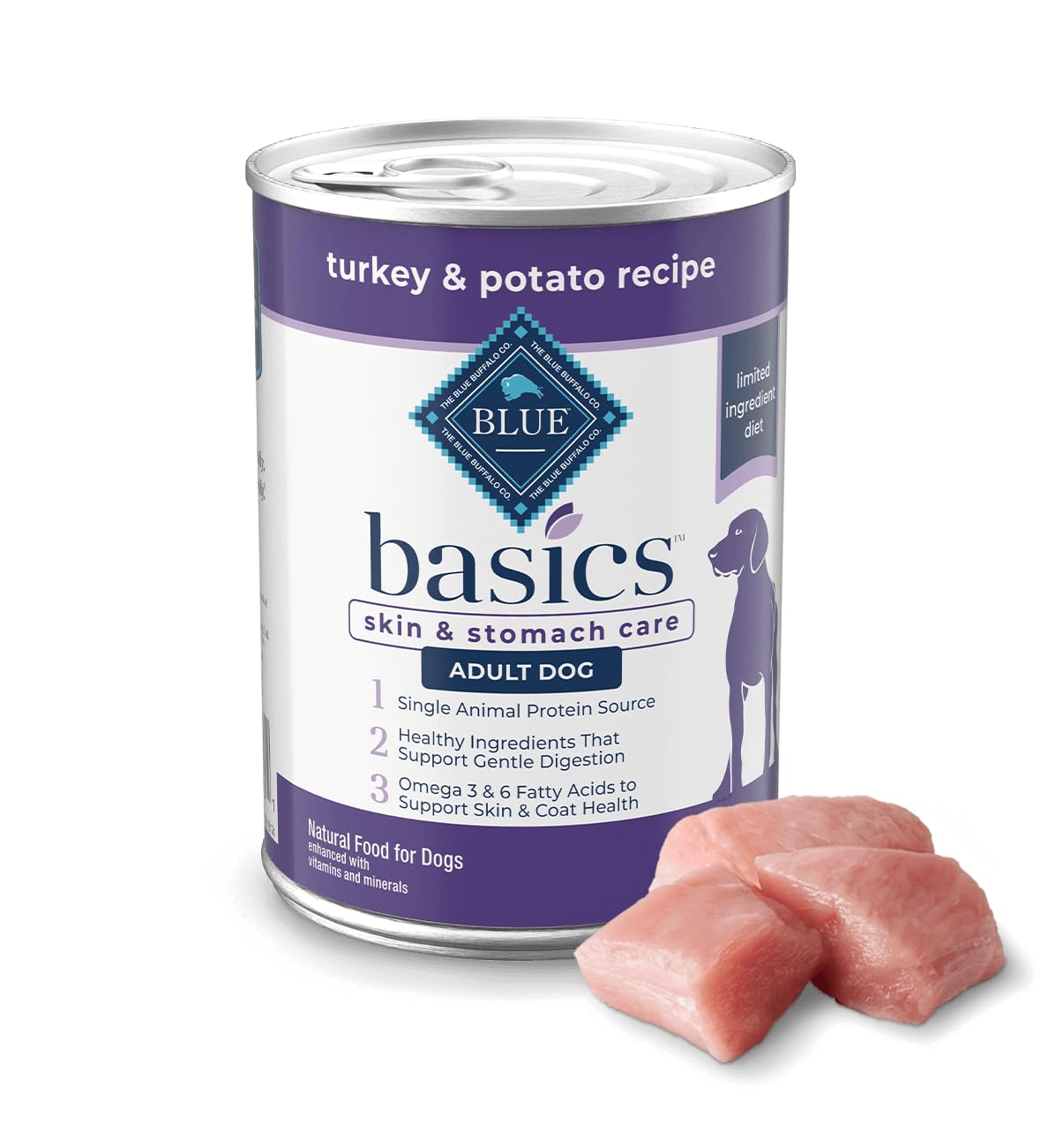 Blue Buffalo Basics Turkey Recipe Grain-Free Wet Dog Food - 12 Pack of 12.5 oz Cans for Adult Dogs | High Protein Natural Ingredients | Perfect for Sensitive Stomachs & Allergies