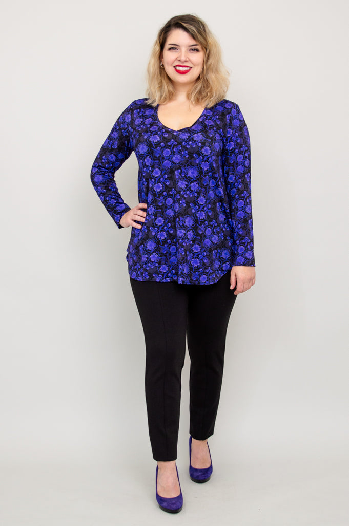 Jackie Long Sleeve Top with Snow Flower and Bamboo Print - Women's Fashion Blouse for Casual Wear & Office Outfits - Final Sale