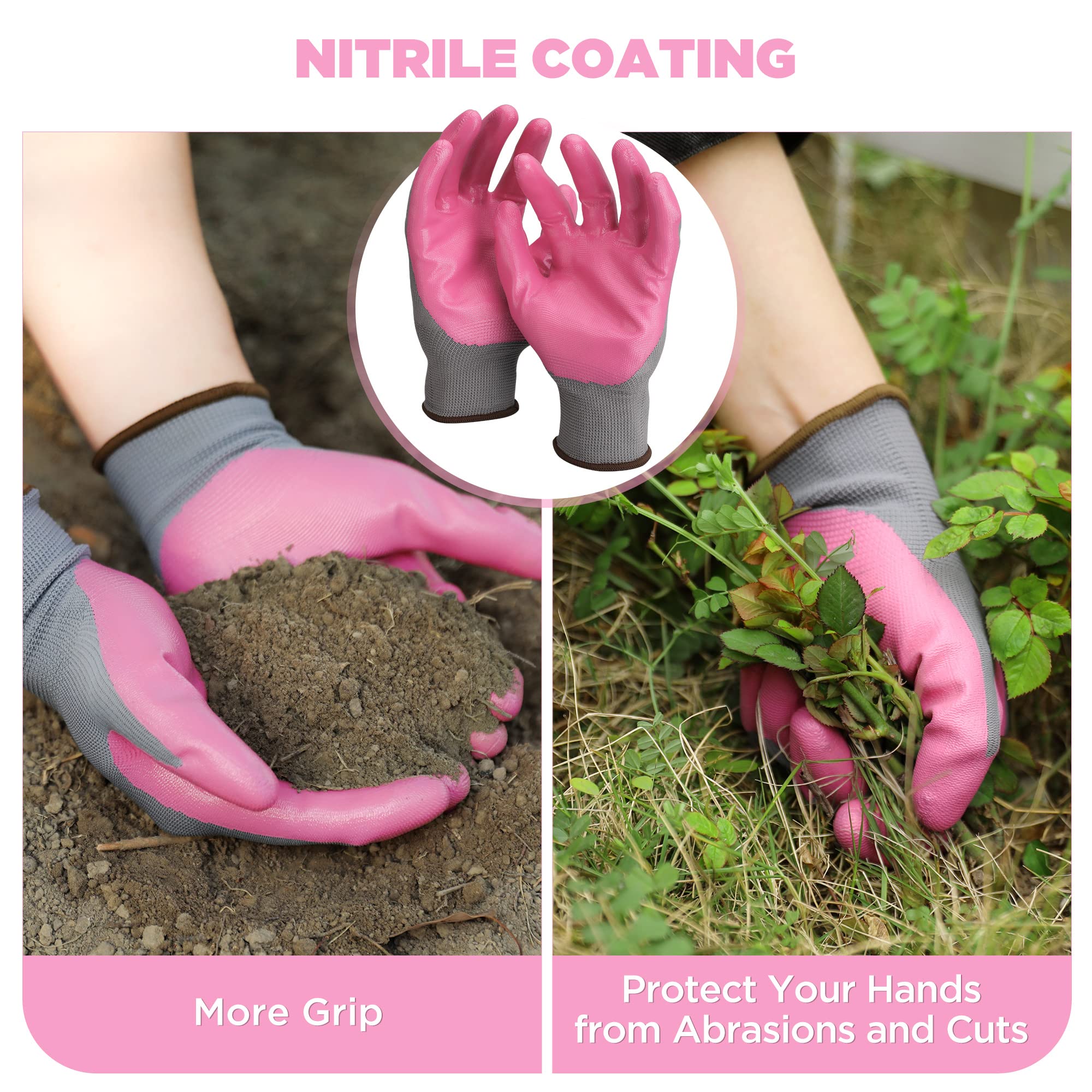 WORKPRO 4-Piece Heavy Duty Aluminum Garden Tool Set with Trowel, Rake, Pruner & Gloves - Pink Gardening Gift Set for Women, Ideal for Planting, Weeding & Landscaping in Backyard or Flower Beds