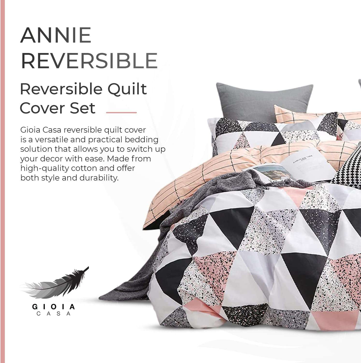 Annie 100% Cotton Reversible Quilt Cover Set - King Size Bedding for Luxurious Comfort | Perfect for Master Bedrooms & Guest Rooms