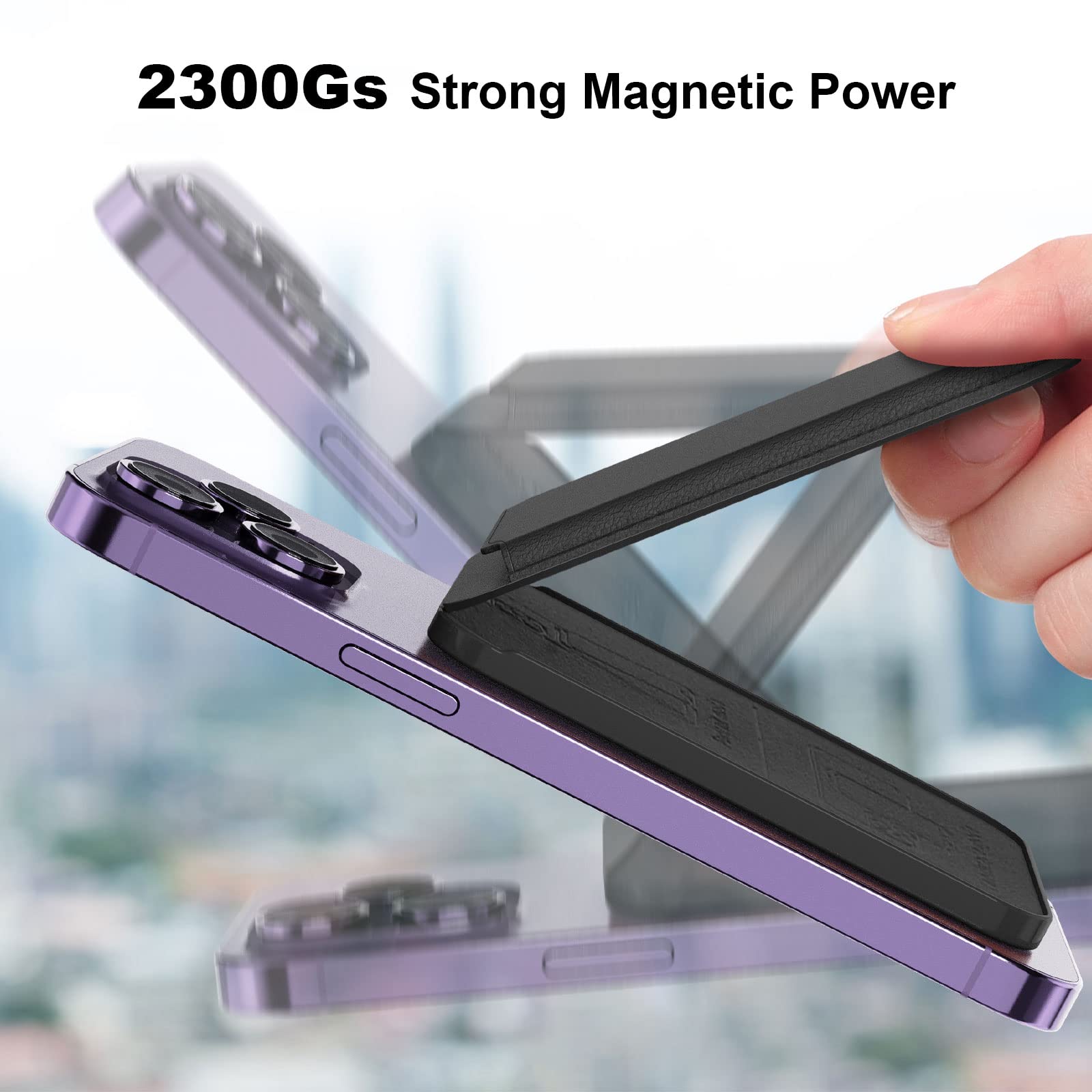 Magnetic Leather Wallet for iPhone 14/13/12 Series - Magsafe Compatible Phone Card Holder with Adjustable Stand (Not for 13 Mini/12 Mini) - Perfect for Everyday Use, Travel & Hands-Free Viewing - Black