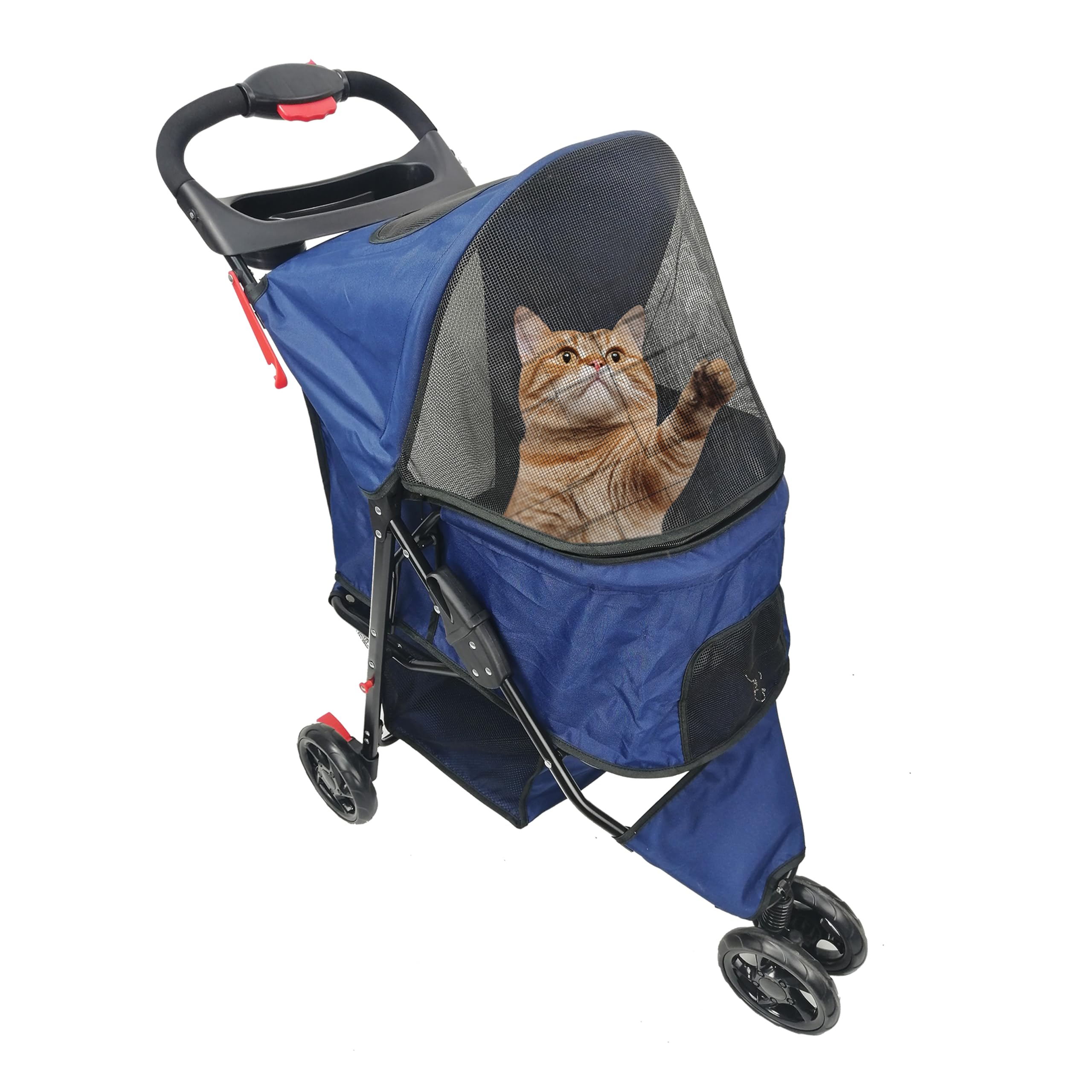 AmorosO Pet Stroller for Small Dogs & Cats - Lightweight Foldable Pet Carrier with Storage Basket | Perfect for Walking, Travel, Vet Visits & Outdoor Adventures | Blue Pet Stroller for Indoor & Outdoor Use
