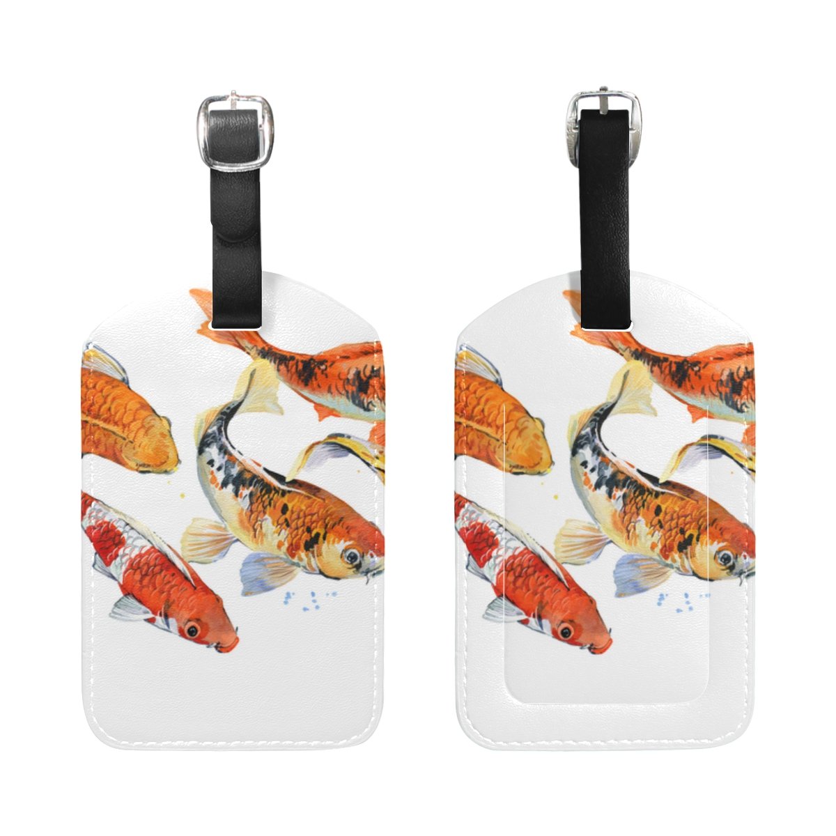 Stylish PU Leather Koi Carp Fish Luggage Tag - Durable Travel Suitcase ID Identifier & Baggage Label for Airlines, Backpacks, and Carry-On Bags