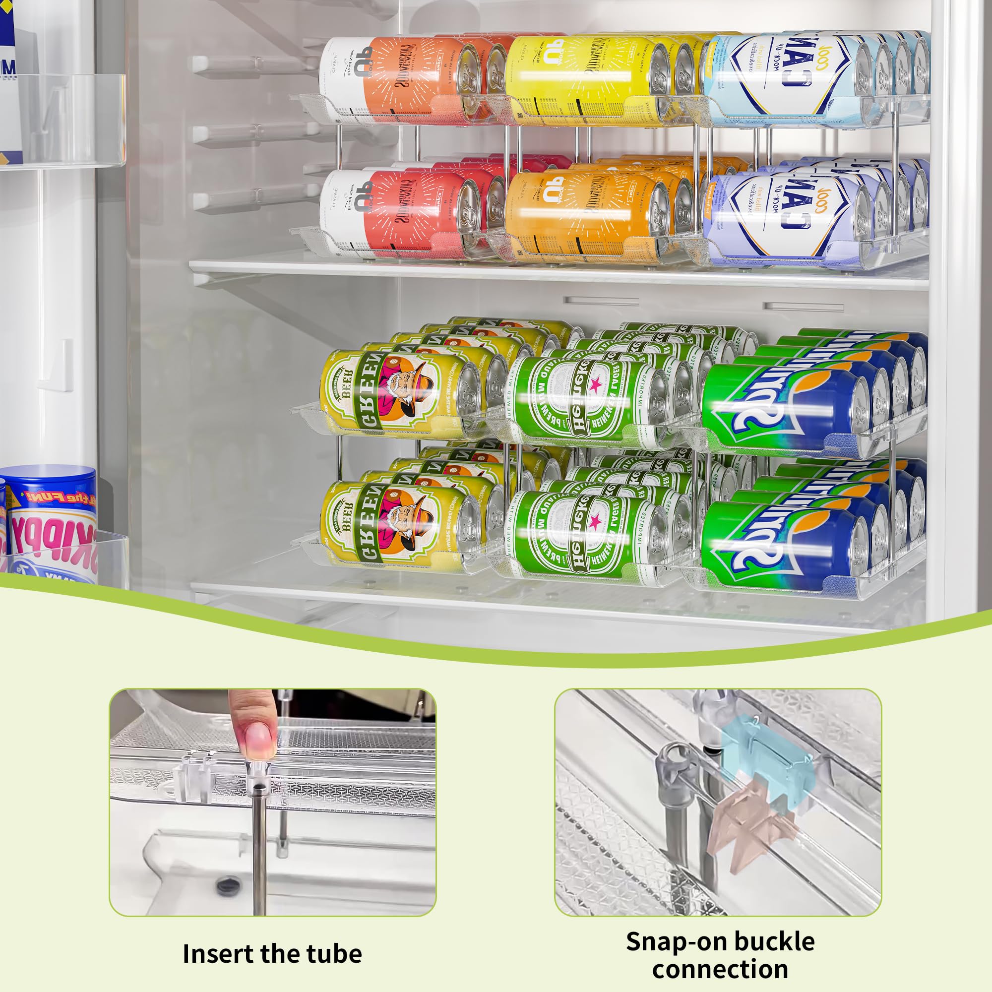 Automatic Rolling Can Organizer for Pantry & Fridge - Holds 36 Cans, Fits 5.8-Inch Soda Cans (Set of 9) - Space Saving Food Storage Rack for Kitchen Organization & Beverage Dispensing