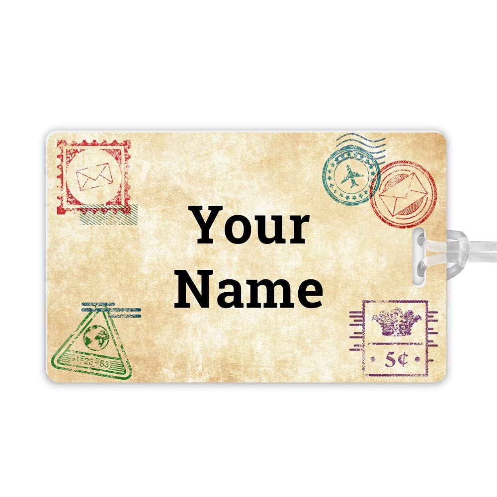 Personalized Waterproof Custom Name Large Bag Tag (Postage Theme) - Durable Luggage Tags for Camping, Travel & Kindergarten - Perfect for Backpacks, Suitcases & School Bags