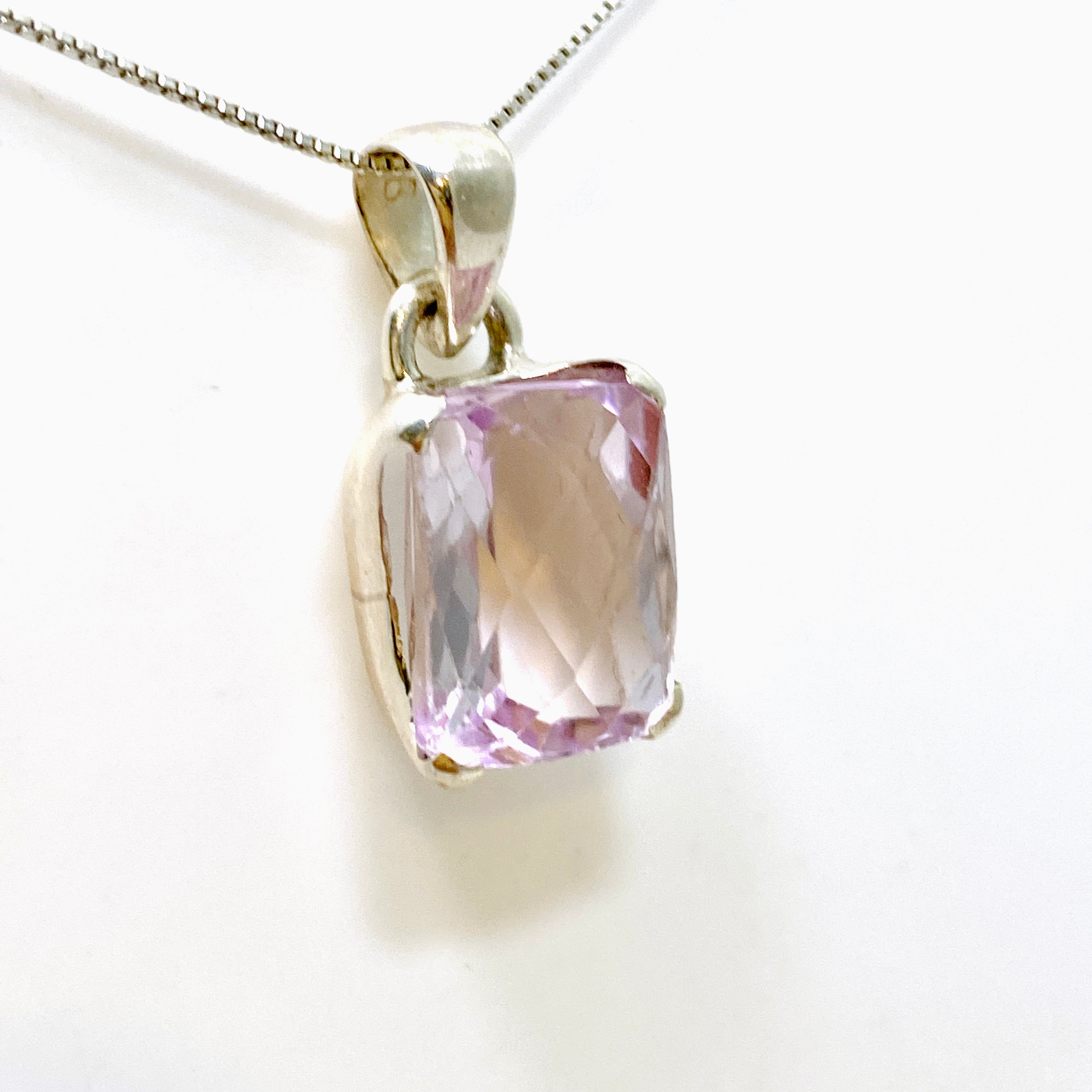 Natural Kunzite Rectangular Faceted Pendant Necklace - PPGJ882 | Elegant Jewelry Gift for Women, Perfect for Weddings & Special Occasions
