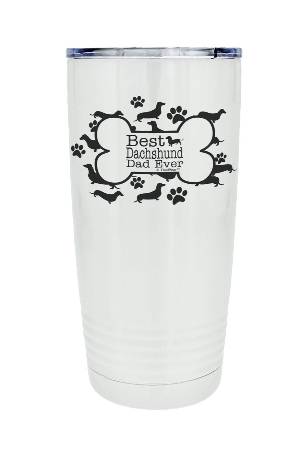 Best Dachshund Dad Ever 20oz Stainless Steel Insulated Travel Mug with Lid - White - Perfect Gift for Dog Lovers, Coffee & Tea On-The-Go