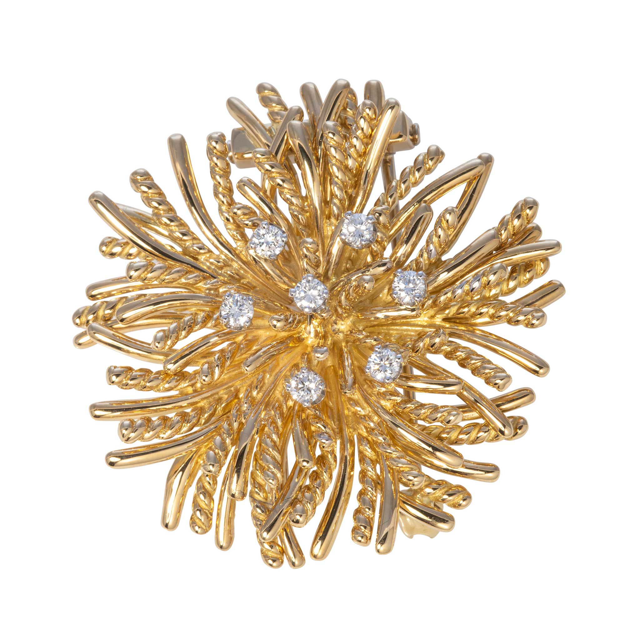 Vintage Tiffany & Co Diamond 18K Gold Anemone Brooch Pin - Elegant Floral Jewelry for Women, Gift for Her, Perfect for Weddings, Parties & Special Occasions