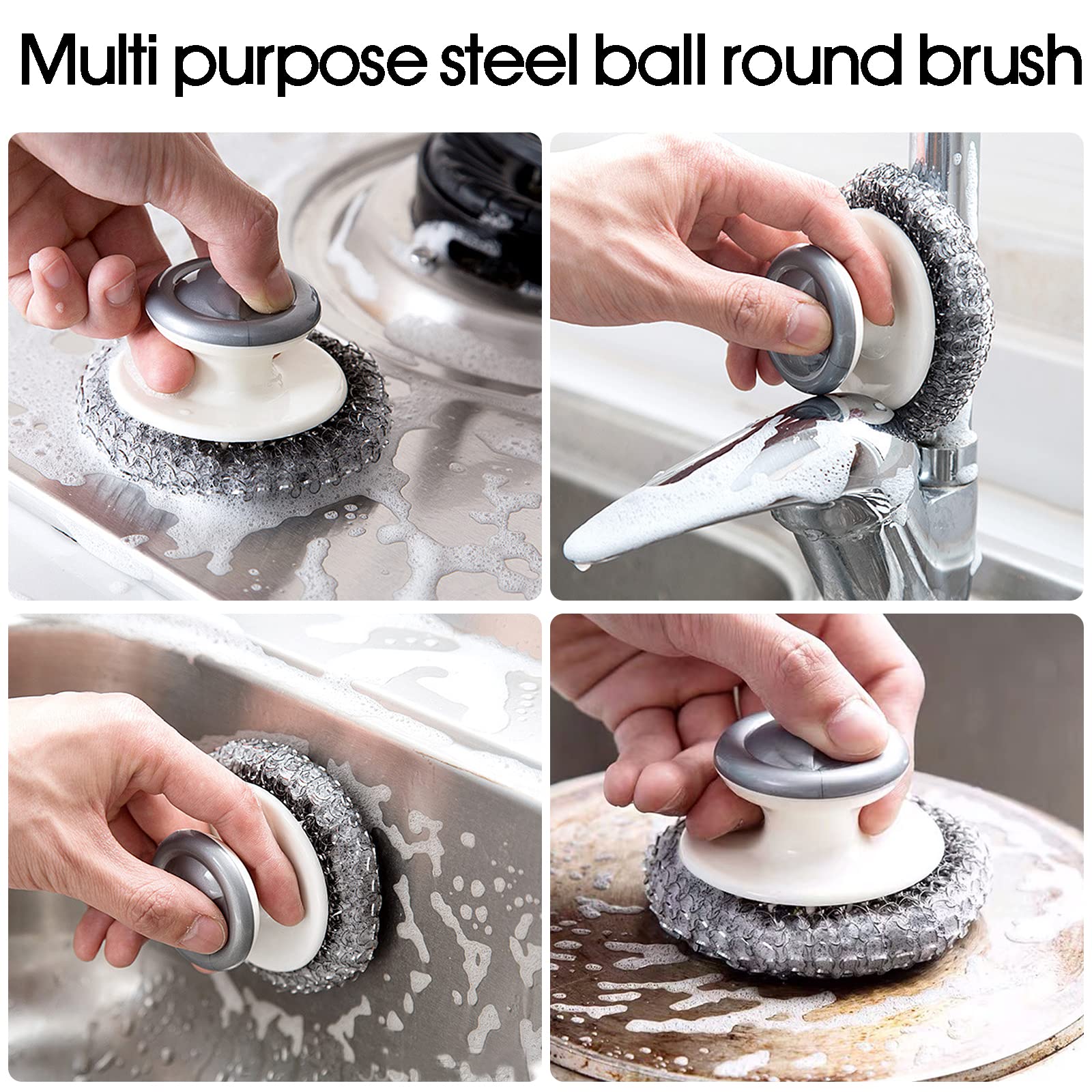2-Pack Heavy Duty Stainless Steel Scrubber with Handle - for Pots, Pans & Grills Cleaning