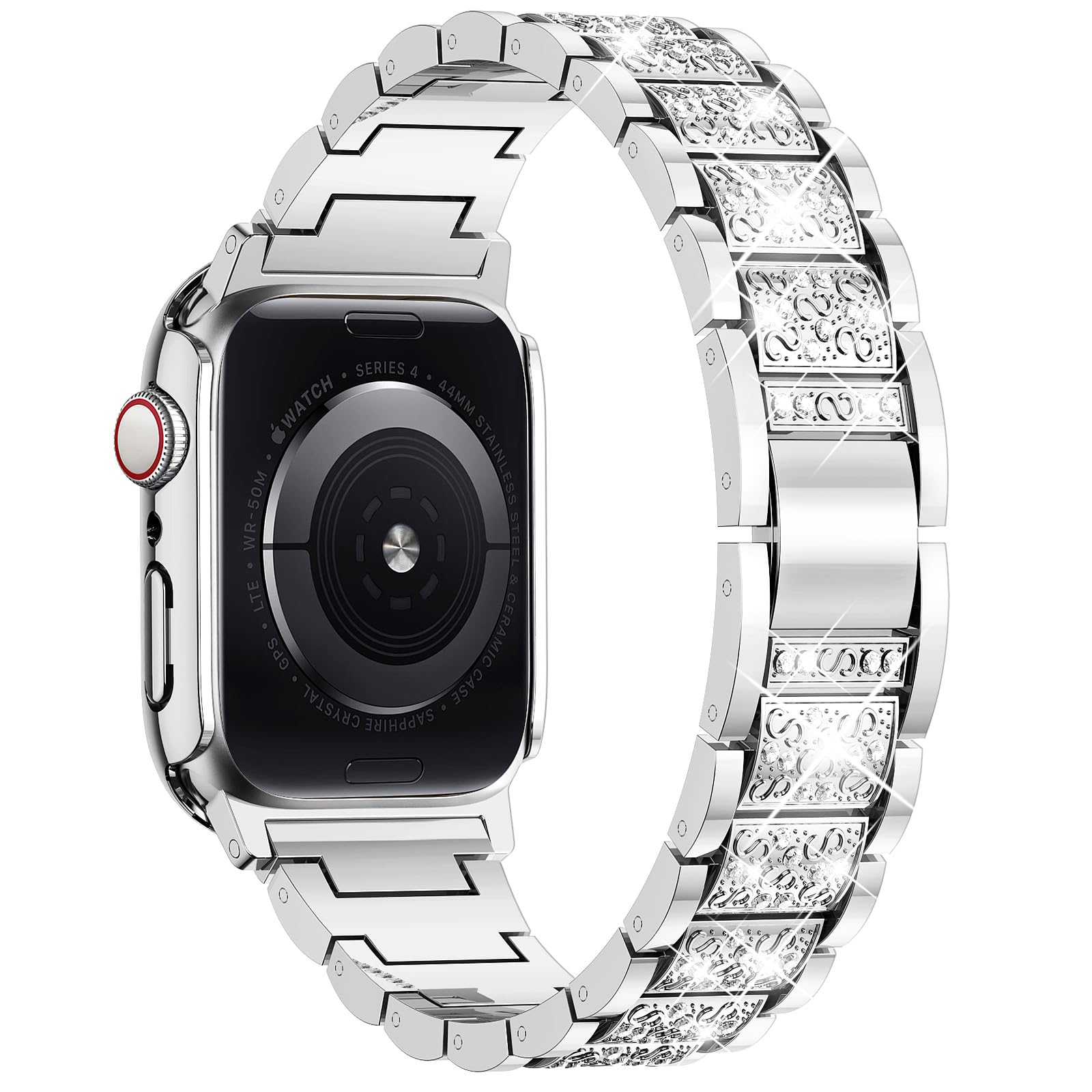 SUPOIX Luxury Bling Diamond Metal Band & 2 Pack Protective Case for Apple Watch Series 9/8/7 45mm - Elegant Jewelry Watch Strap for Women with Durable Cover (Silver) | Perfect for Daily Wear, Workouts & Special Occasions