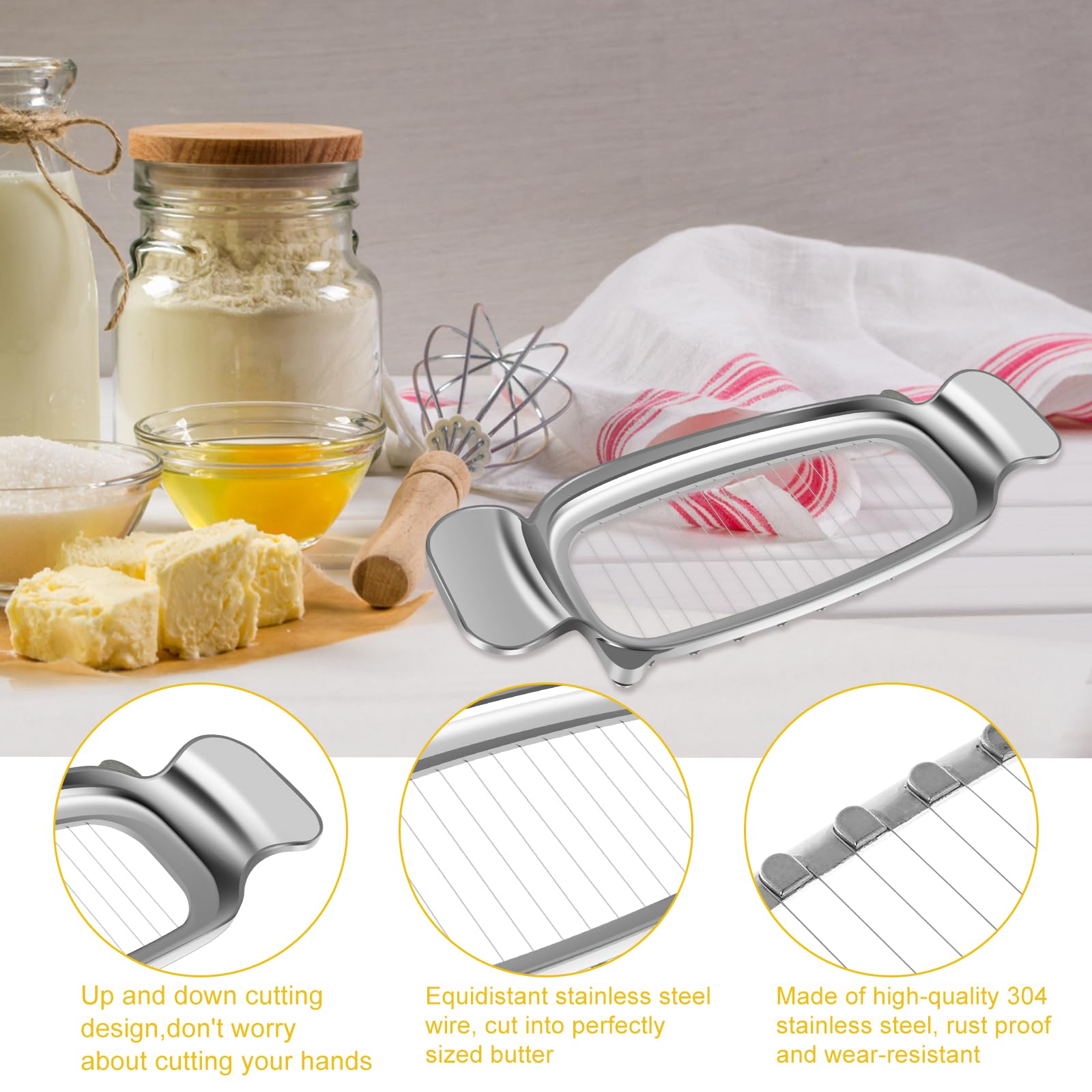 Stainless Steel Butter Slicer & Cheese Cutter - Ergonomic Handle, Multi-Purpose Food Slicing Tool for Butter, Cheese, Baking | Perfect for Kitchen, Restaurants, and Gourmet Food Preparation
