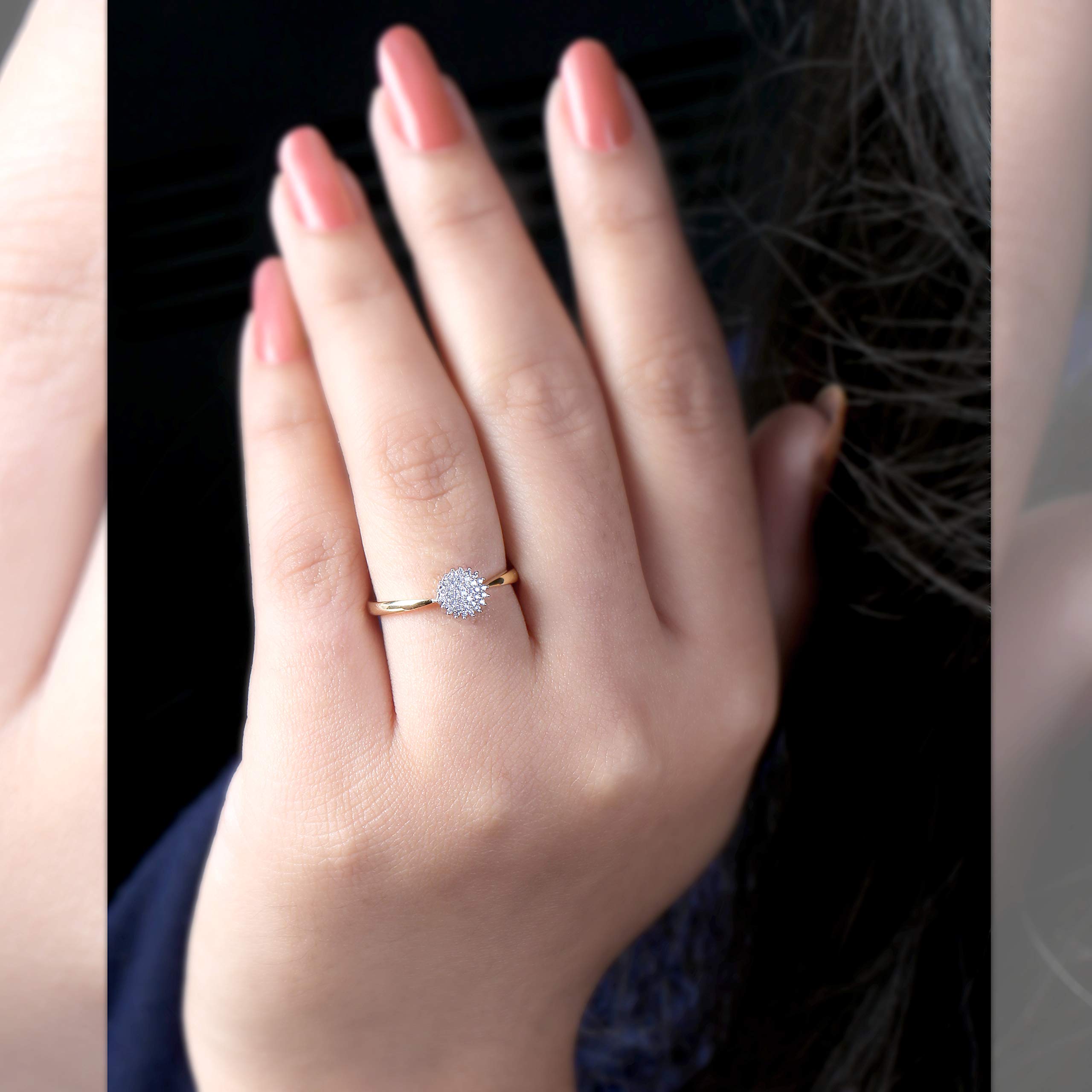 10K Gold 1/10CT TDW Round Diamond Cluster Promise Ring for Women - I-J Color I2 Clarity - Elegant Love Gift for Anniversary, Engagement & Valentine's Day