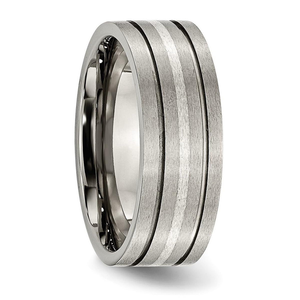 Titanium Grooved 925 Sterling Silver Inlay Brushed Band Ring for Men & Women - Durable Wedding, Engagement, or Fashion Jewelry in Multiple Sizes & Widths (2mm-8mm) - Perfect for Everyday Wear, Gifts & Special Occasions