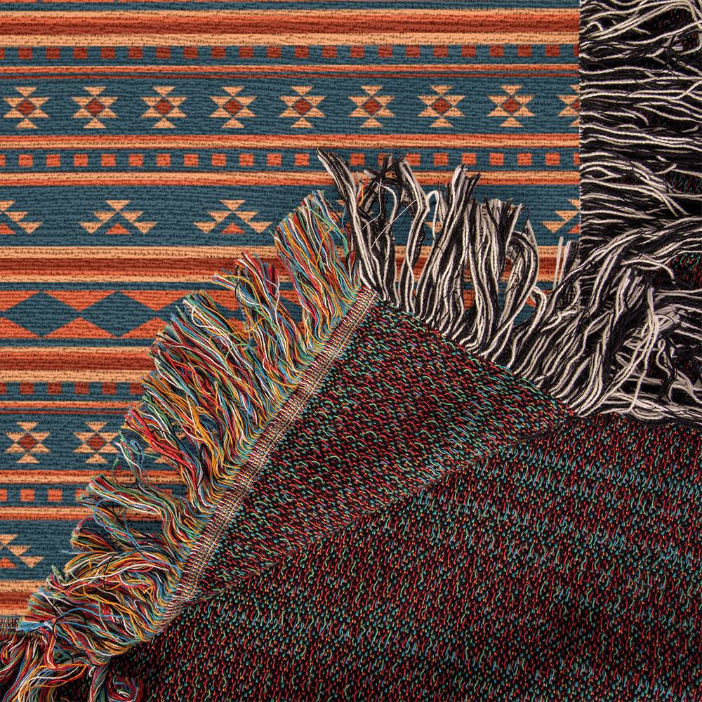 Southwestern Woven Fringe Blanket - Terra Cotta River Design - Soft Cozy Throw Blanket for Couch, Bed & Outdoor - Perfect for Boho Home Decor, Camping & Picnics
