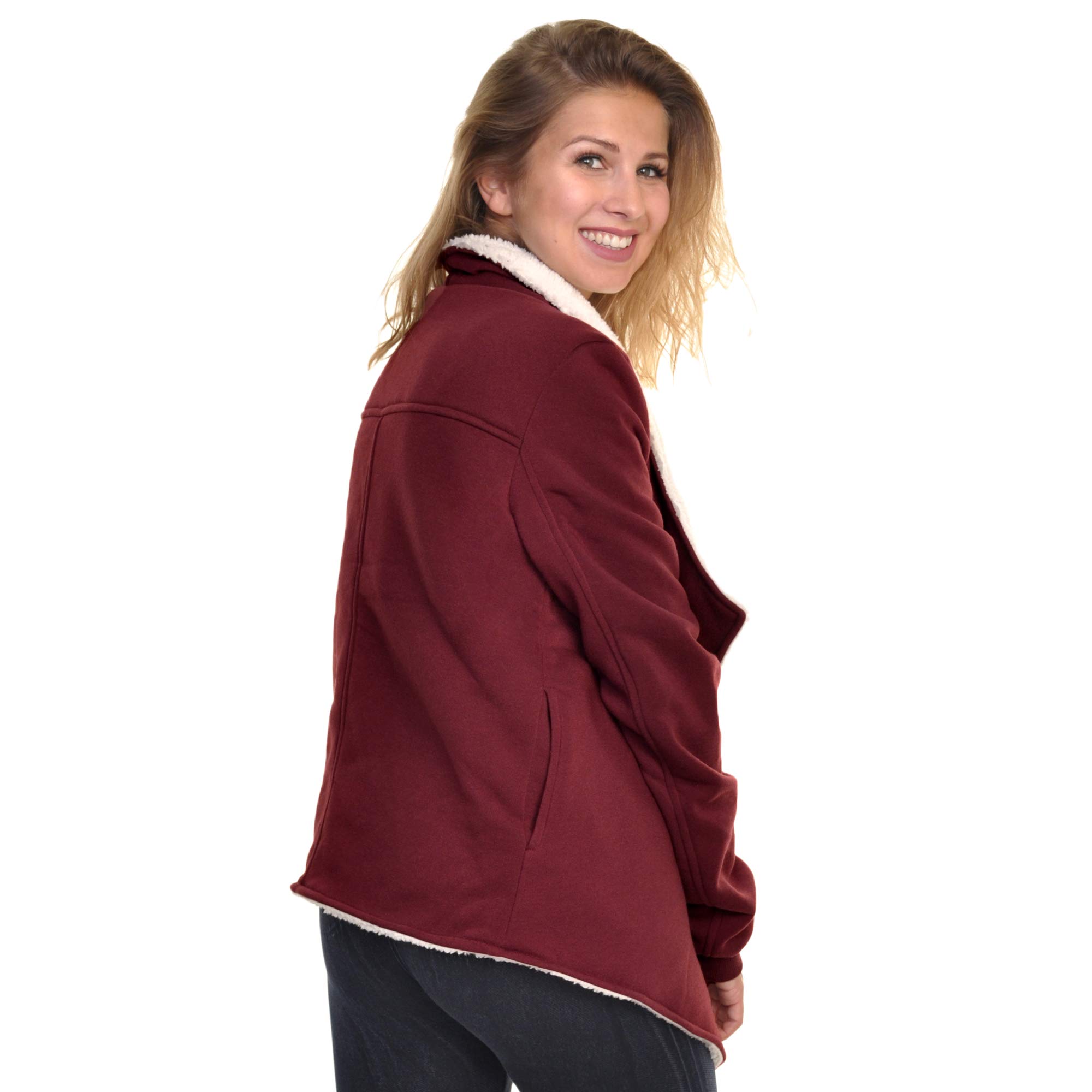 Angelina Women's Sherpa-Lined Cardigan - Cozy Fleece Jacket for Winter, Warm Open Front Sweater with Pockets - Perfect for Casual Outfits, Lounge Wear & Cold Weather Fashion