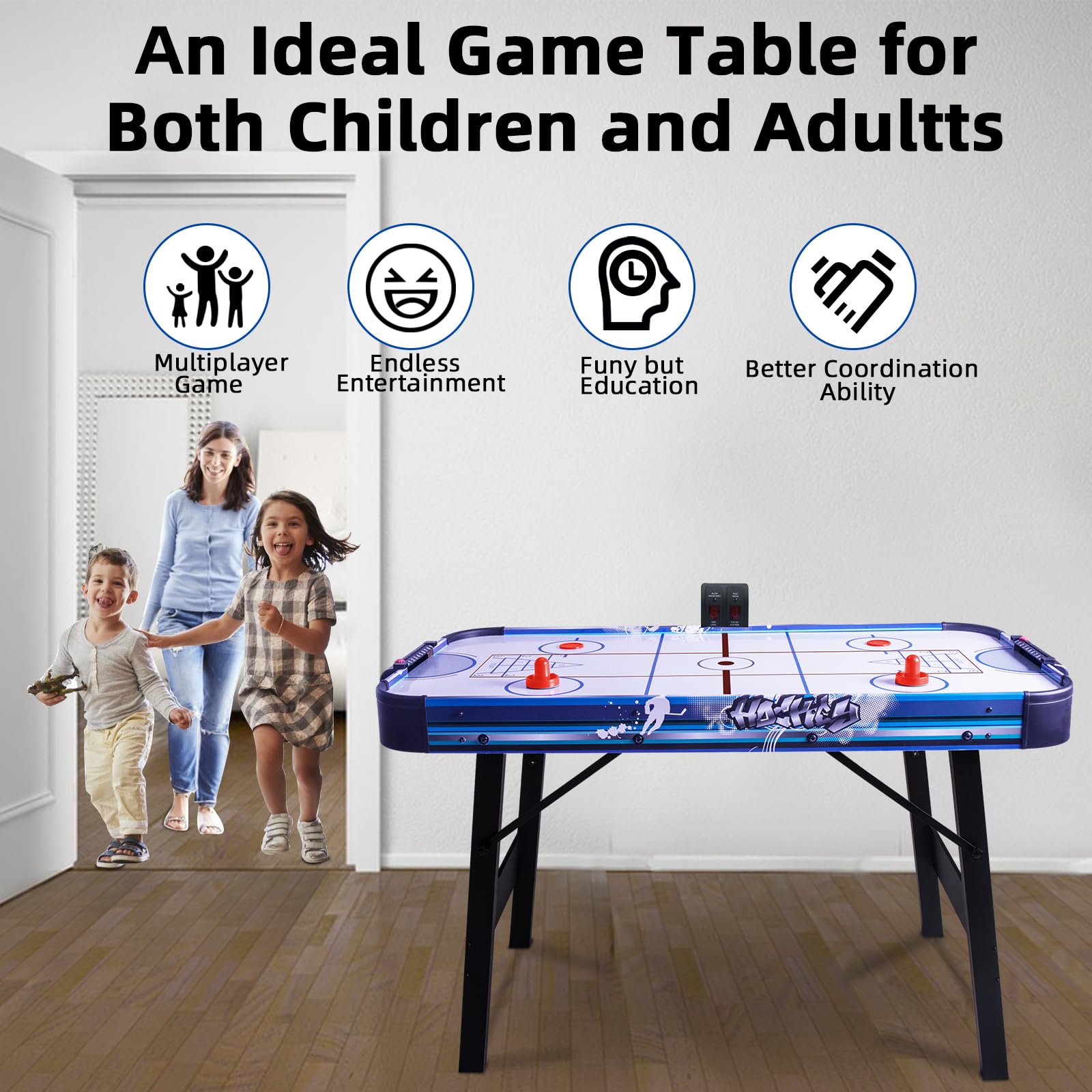 Foldable 4ft Air Hockey Table with Shuffleboard & Bowling - HLC Upgrade Multi-Game Table, 48 Inch Indoor Electric Hockey with Digital LED Scoreboard & Powerful 12V Motor - Perfect for Game Rooms, Basements & Family Entertainment