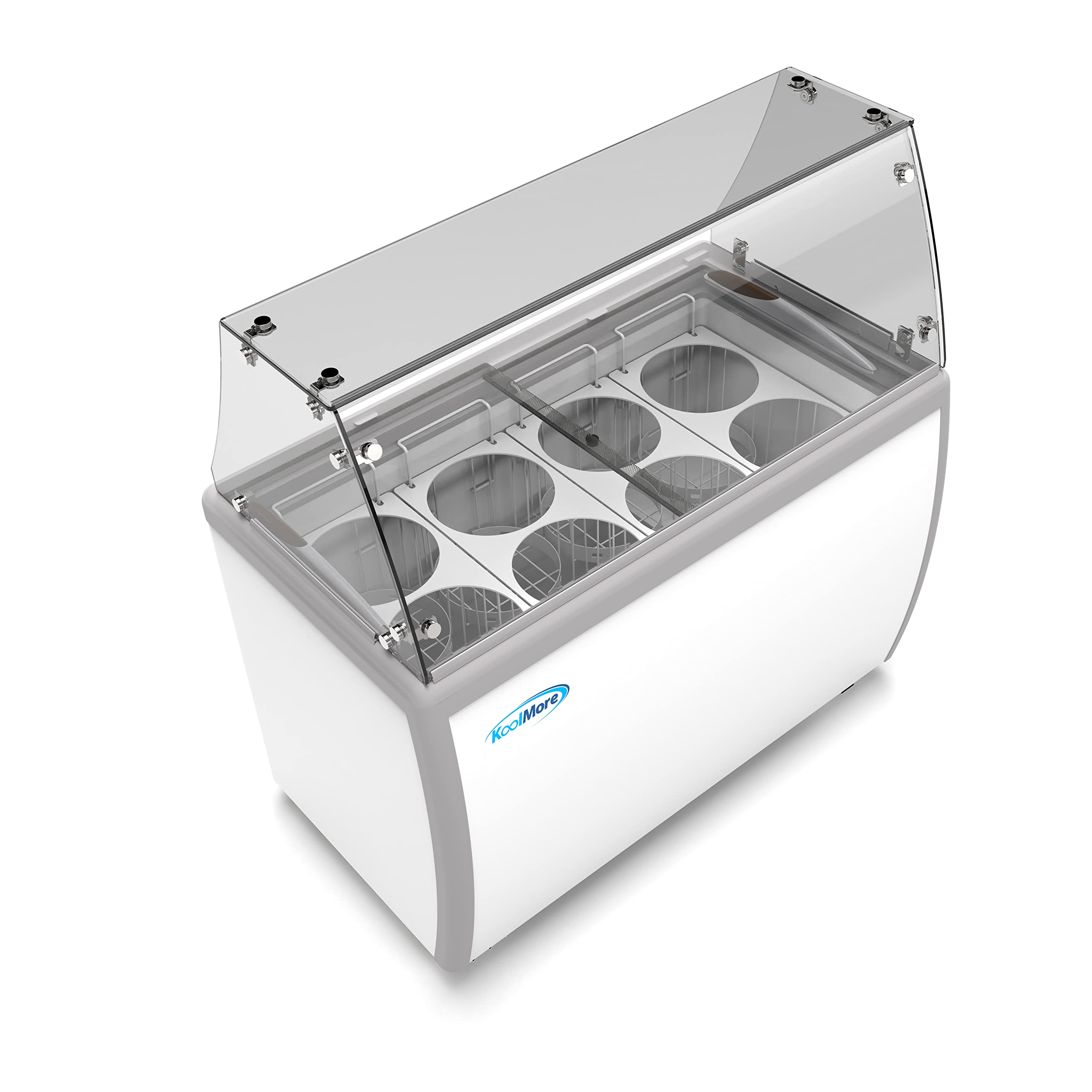 Koolmore 49-Inch Commercial Ice Cream Dipping Cabinet with Sneeze Guard - 8 Display Tubs, 6 Storage Tubes, Sliding Glass Door & Locking Wheels - 13 Cu. Ft. Ice Cream Display Case for Restaurants, Cafes & Dessert Shops (KM-ICD-49SD-FG)