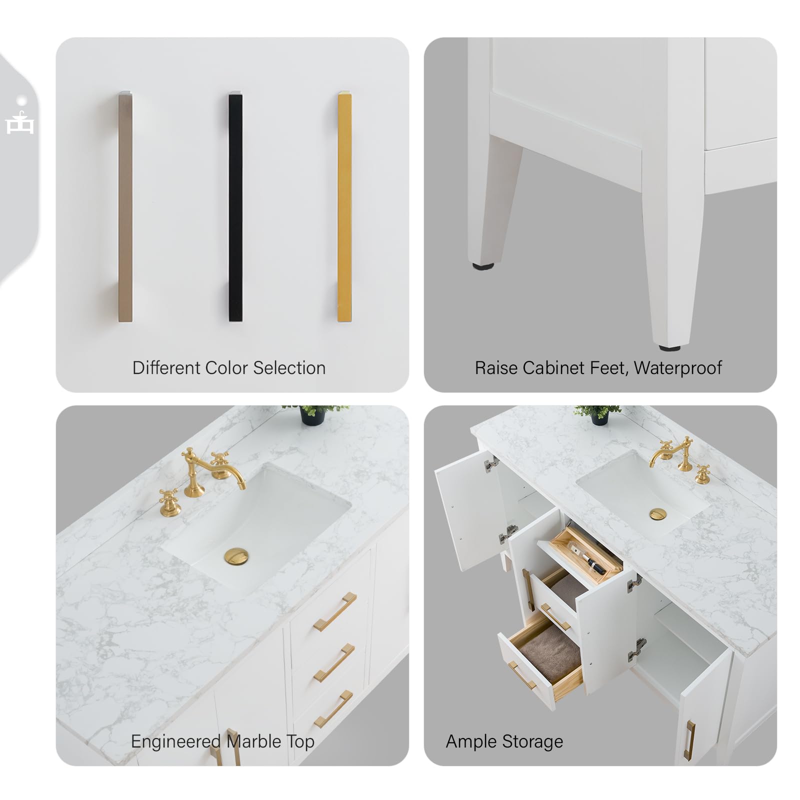 Vanity Art 60 Inch White Bathroom Vanity with Single Sink & Ceramic Top - Soft-Closing Doors, Drawers, Solid Wood Frame (VA9060-SW-MB1) | Perfect for Modern Bathrooms, Master Suites & Home Renovations