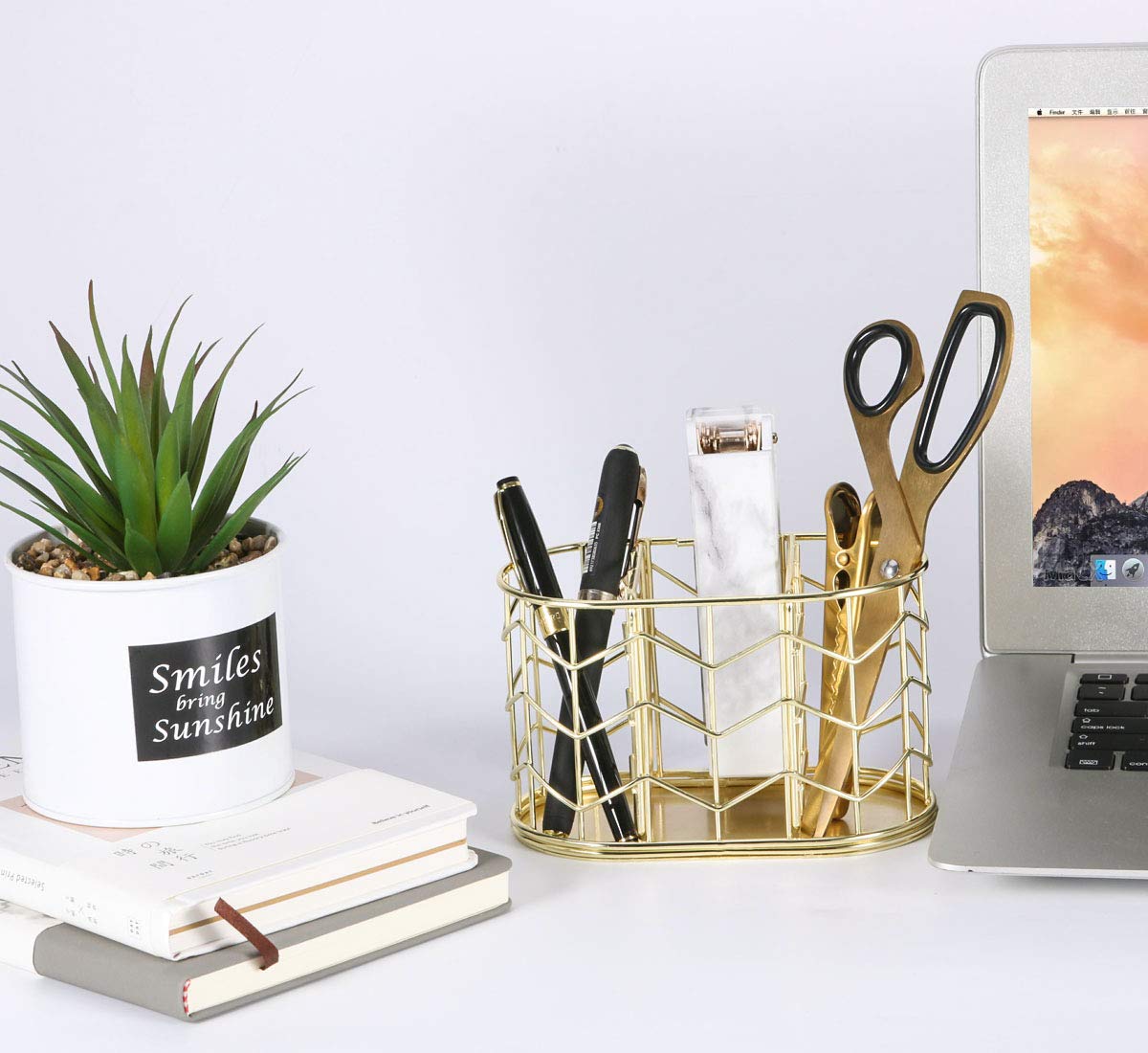 Nugorise 3-Compartment Metal Pen Holder - Gold Desk Organizer for Pencils, Pens & Stationery - Perfect for Office, School & Home Workspace Organization