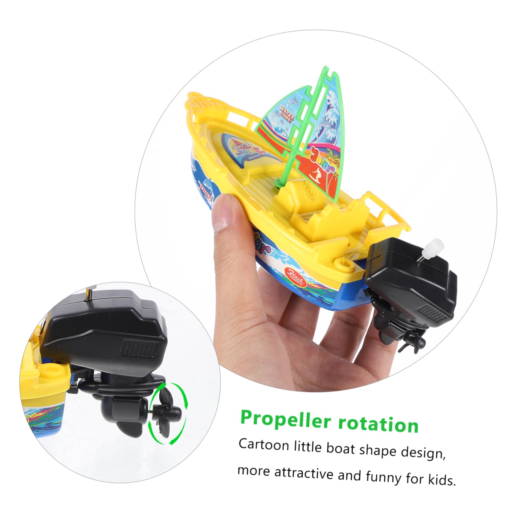 SKISUNO 4-Piece Wind Up Bath Toys for Kids - Floating Boat Bathtub Toys, Waterproof Shower Toys for Toddlers & Boys (Yellow) - Perfect for Bathtime Fun, Pool Play & Sensory Water Activities
