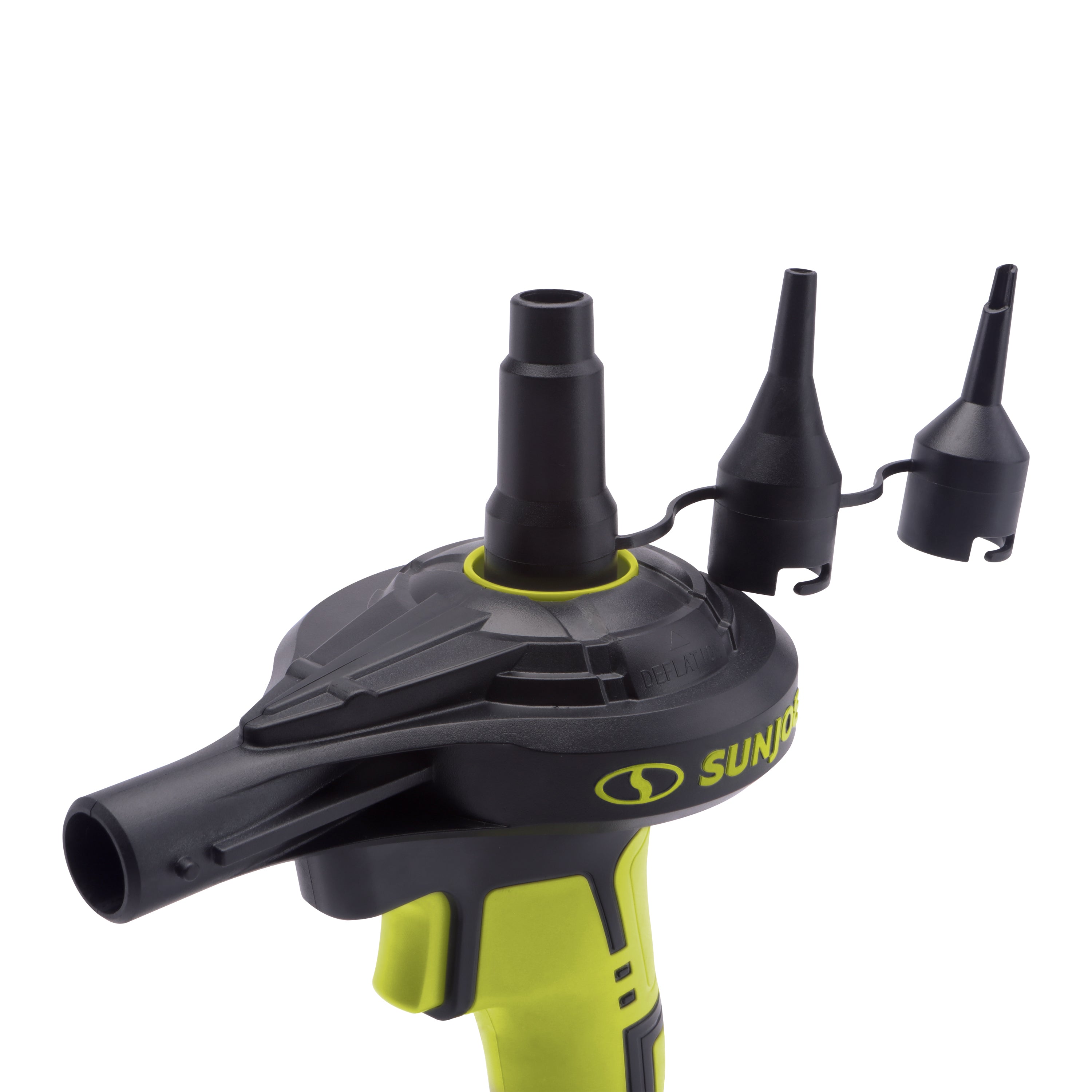 Sun Joe 24V AJV CT 24 Volt IONMAX High Volume Cordless Air Inflator Pump with 3 Nozzle Adapters | Tool Only | Perfect for Inflating Air Mattresses, Pool Floats, Sports Balls and Tires