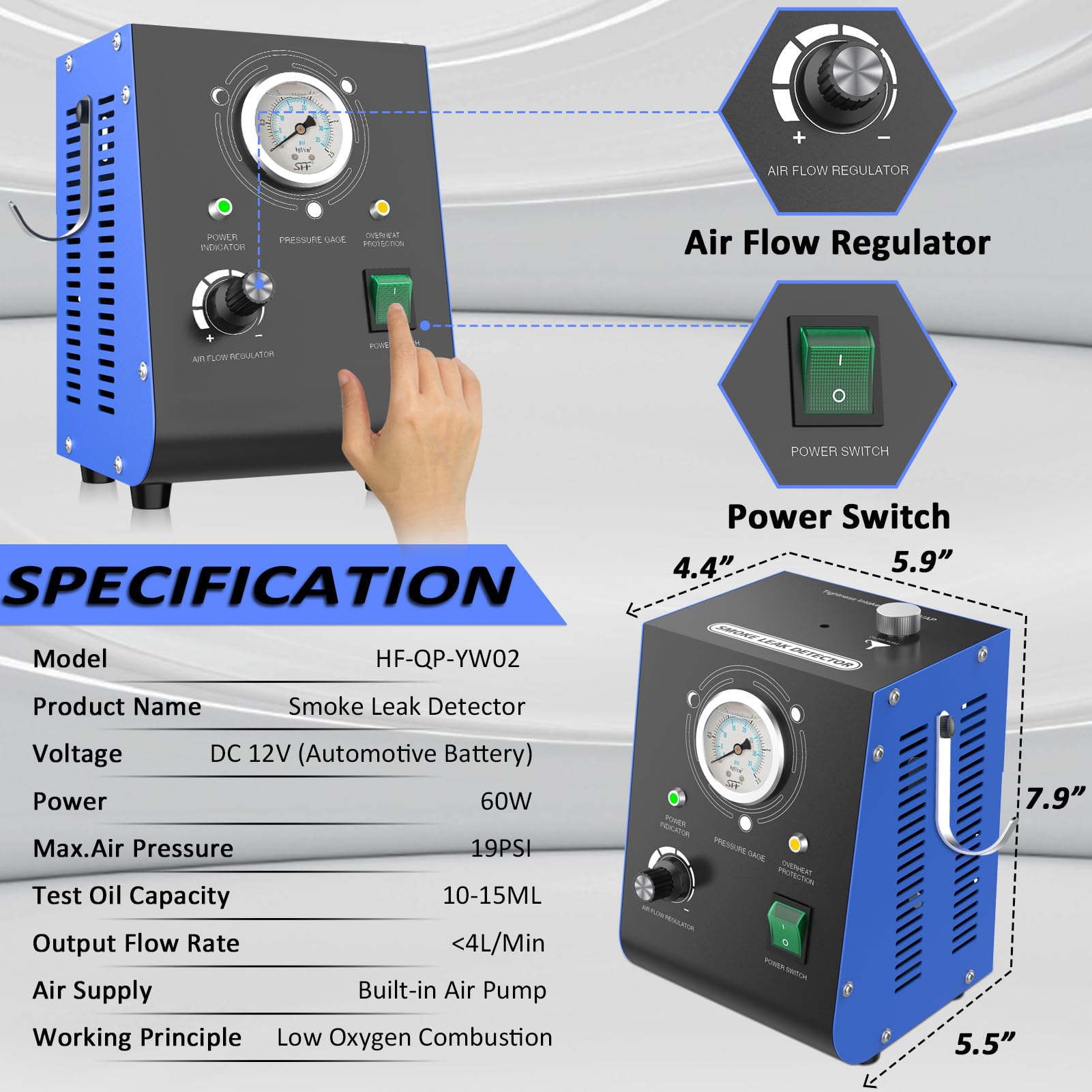 Automotive Smoke Machine Leak Detector with Built-in Air Pump | EVAP Smoke Tester with Adjustable Pressure Gauge | 12V DC Vehicle Pipe System Diagnostic Tool | Perfect for Detecting Vacuum Leaks in Cars, Trucks & SUVs