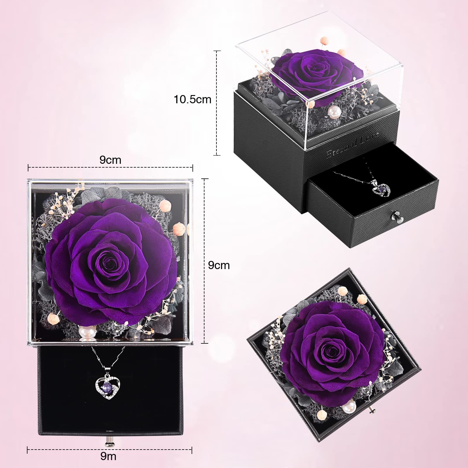 SHOKUTO Preserved Rose Jewelry Box with Necklace - Romantic Birthday Gift for Women, Mom, Girlfriend, Wife, Daughter, Sister - Perfect for Valentine's Day, Anniversary & Special Occasions