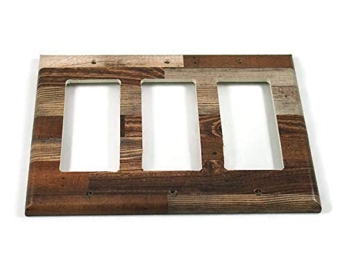 Triple Rocker Light Switch Plate Cover - Faux Brown Wood Planks Design - Decorative Wall Plate for Home & Office (278TR) - Perfect for Living Room, Bedroom, and Kitchen Decor