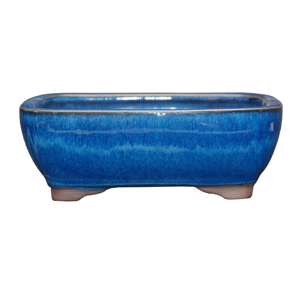 Brussel's 5 Inch Small Blue Rectangle Glazed Ceramic Bonsai Pot - Perfect for Indoor Plants, Succulents & Home Decor