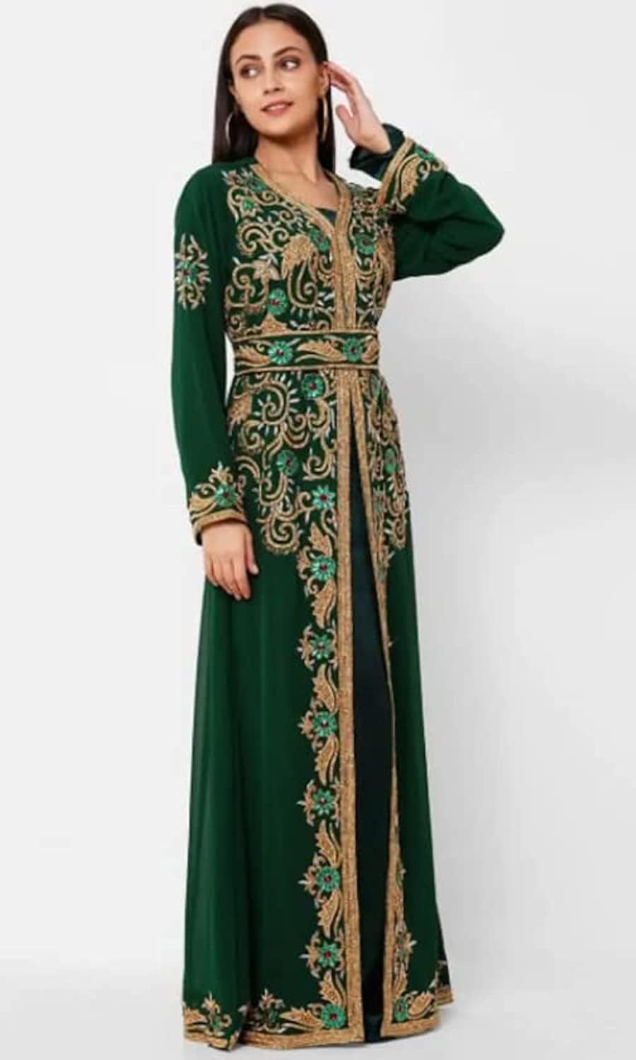 Elegant Women's Kaftan Dress - Georgette Abaya Dubai Moroccan Hand-Beaded Caftan Farasha Jalabiya Arabic Evening Gown by ZARDOZI Art | Perfect for Weddings, Parties & Special Occasions