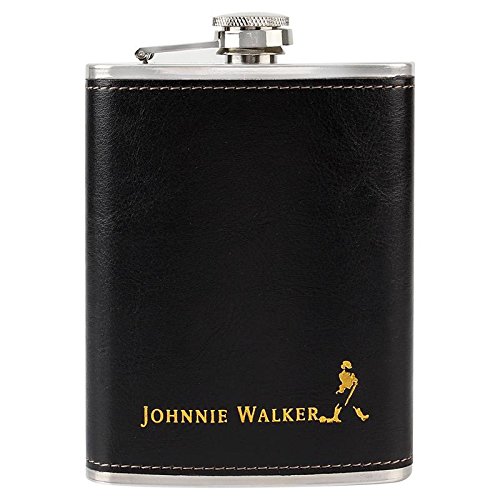 Premium 8 Oz (230ml) Stainless Steel Hip Flask with Stitched Black Leather & Gold Lettering - Perfect for Whiskey, Bourbon & Liquor Storage - Great for Travel, Camping & Gifts