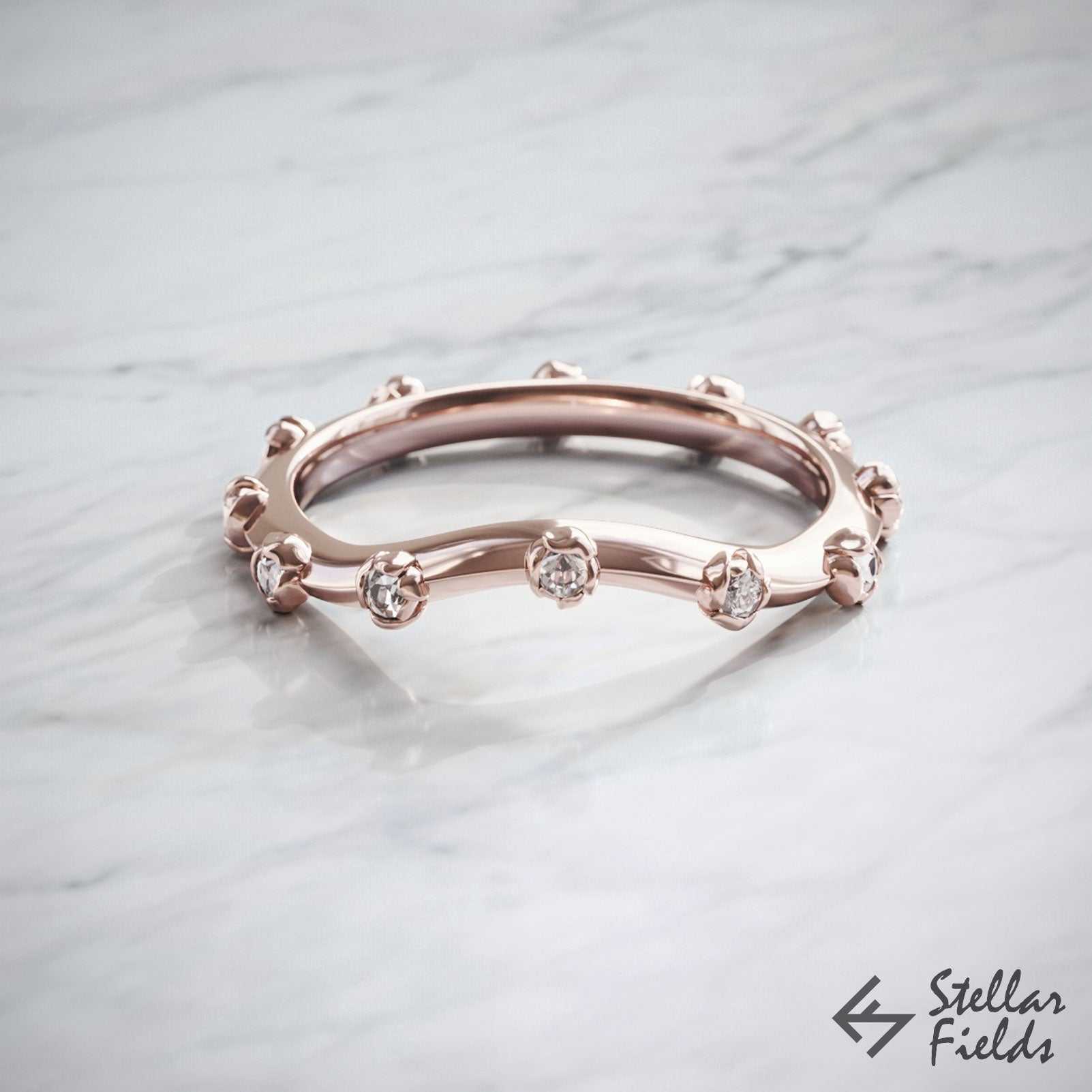 Elegant Contour Wedding Ring with Floral Accents & Diamond Eternity Band - Perfect for Bridal Jewelry, Anniversary Gifts & Special Occasions