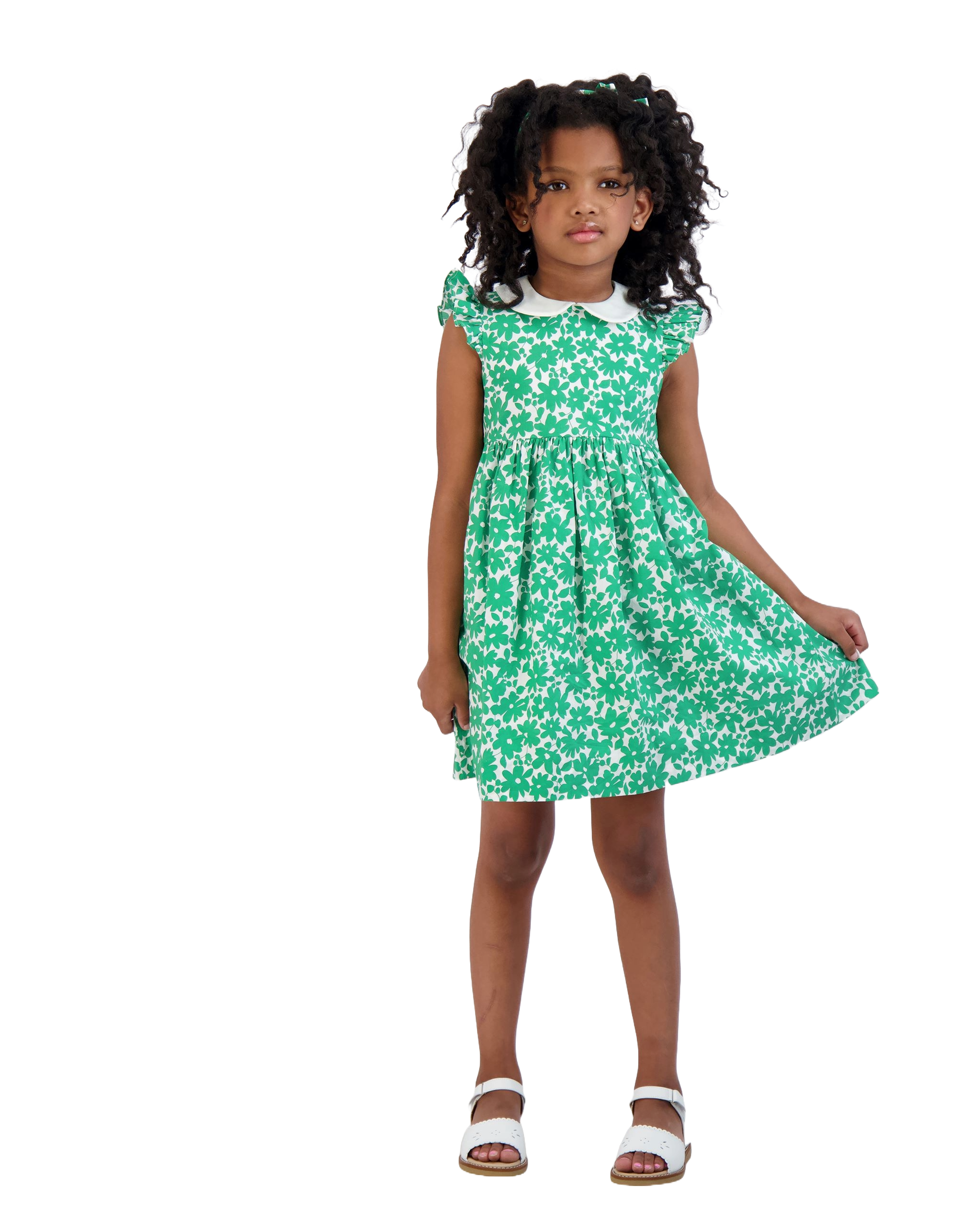 Riley Peter Pan Collar Floral Dress for Women - Green Poppy Print A-Line Swing Dress for Spring Summer, Office Wear & Casual Outings