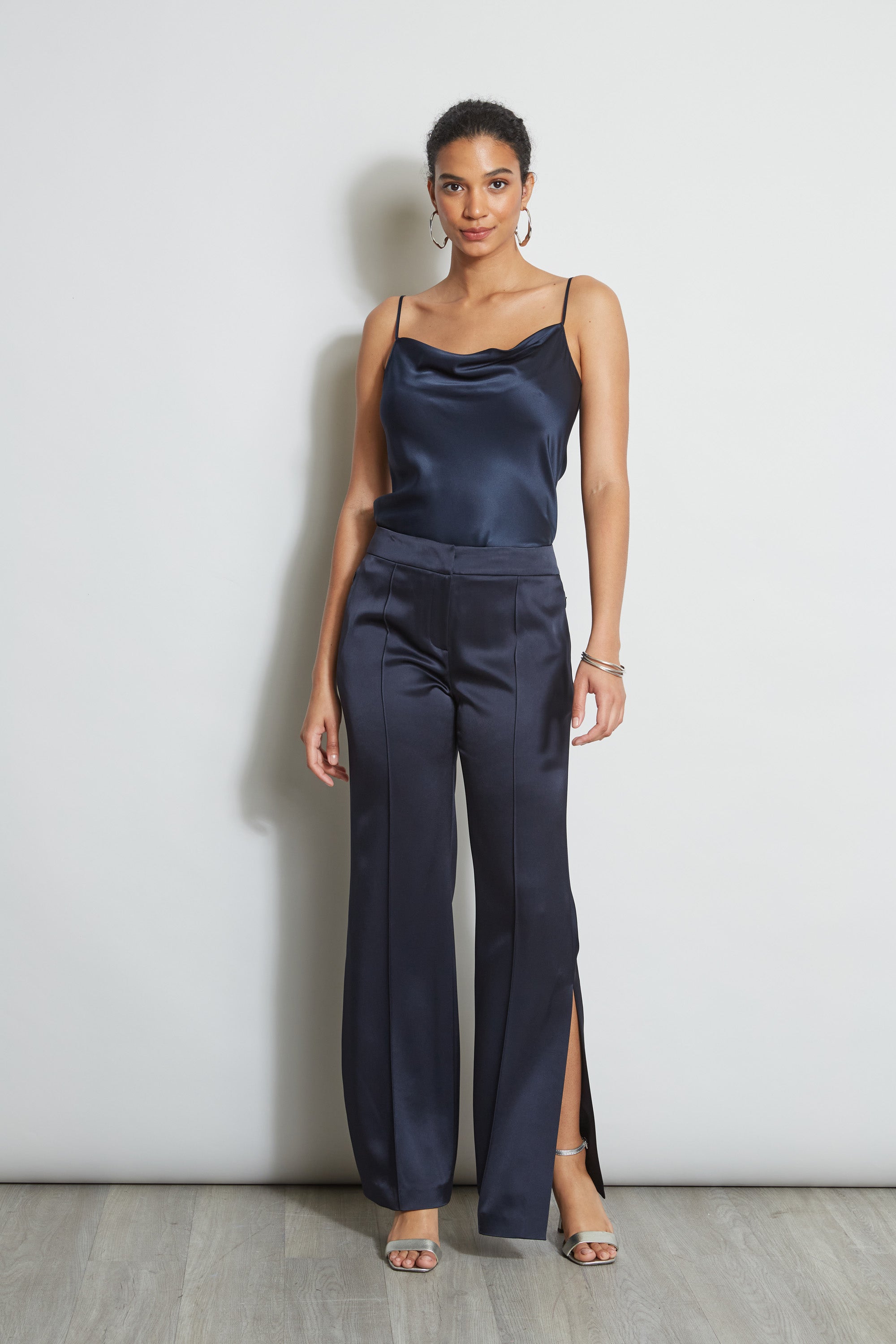 Elegant High Waist Satin Side Slit Pants for Women - Comfortable & Stylish Lounge Pants for Home, Office & Night Out