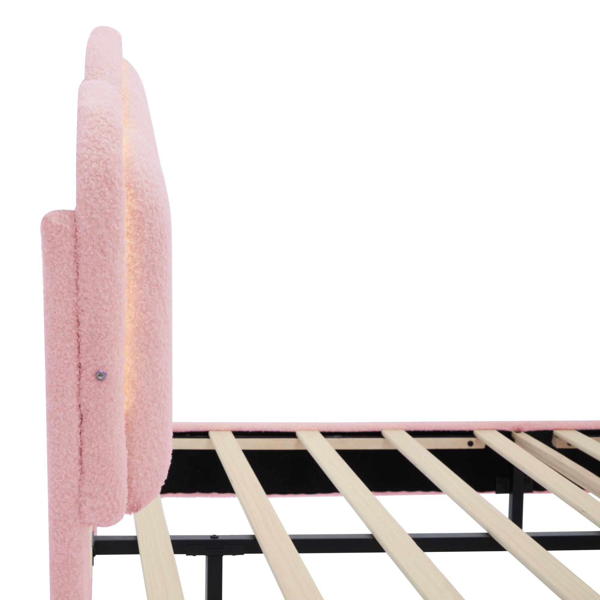 SOFTSEA Full Size Upholstered Platform Bed with LED Lights & Storage Ottoman - 2 Piece Pink Bedroom Furniture Set for Girls, Teens & Adults | Modern Bed Frame with Underbed Storage & Nightstand Alternative | Perfect for Small Spaces, Dorm Rooms & Master Bedrooms