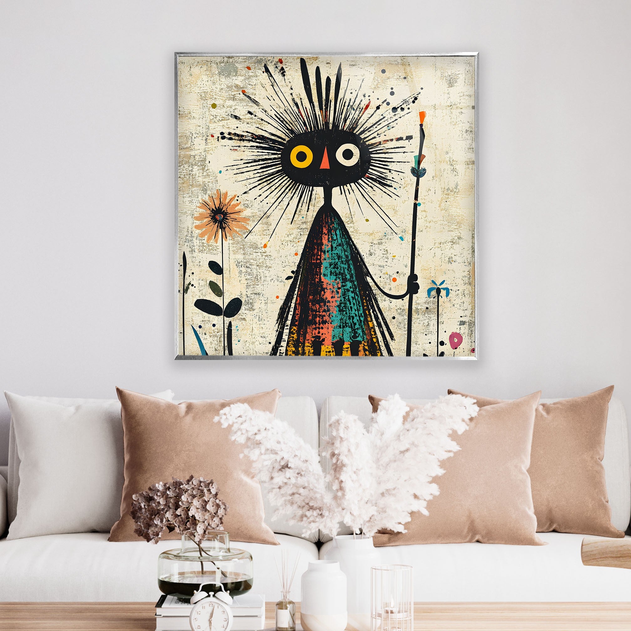 Hand-Painted African Tribal Figure Glass Wall Art - Unique Home Decor for Living Room, Bedroom & Office