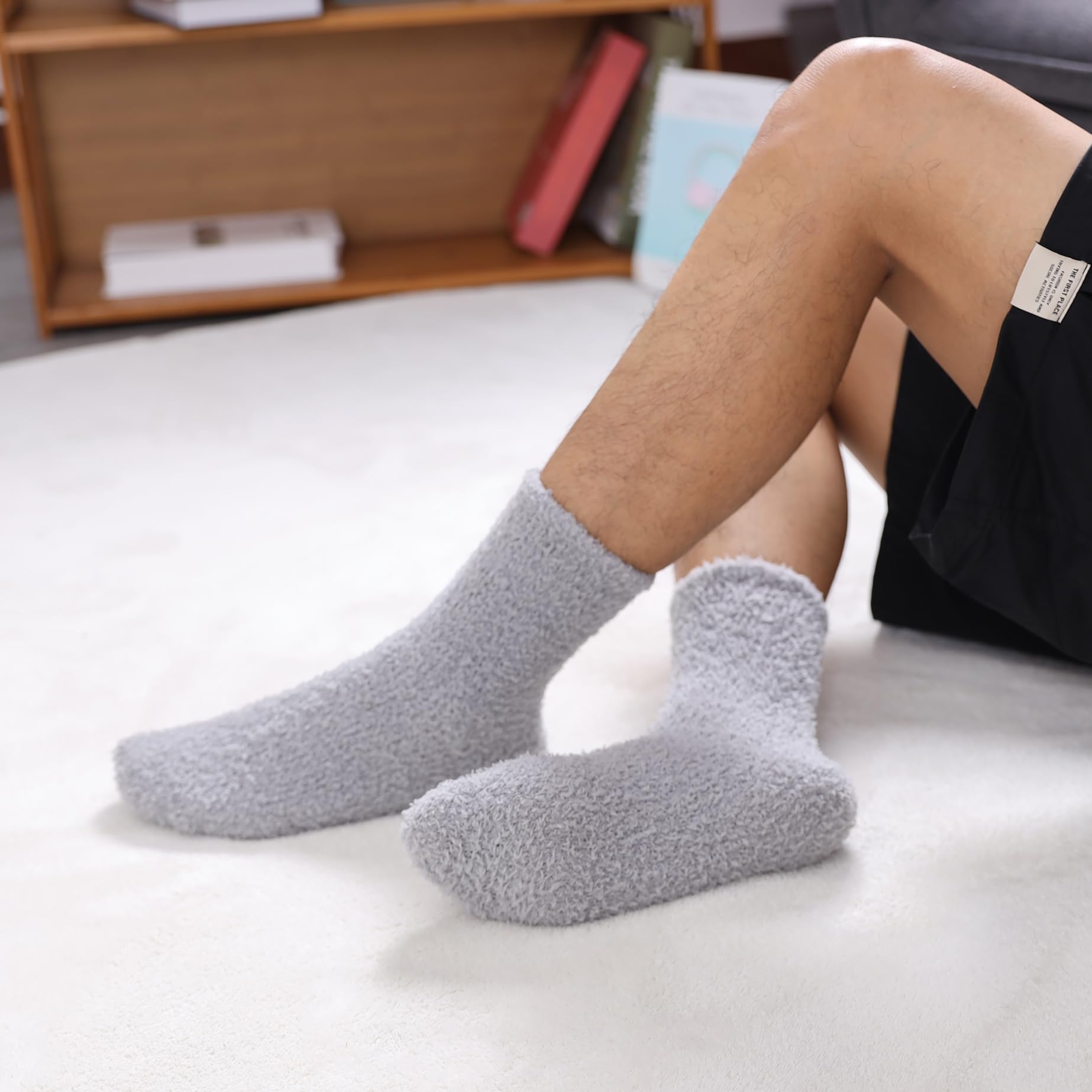 LINEMIN Men's Fuzzy Socks - Ultra Soft Microfiber Cozy Winter Slipper Socks for Warmth & Comfort (5-6 Pairs) - Perfect for Home, Sleeping & Cold Weather Relaxation