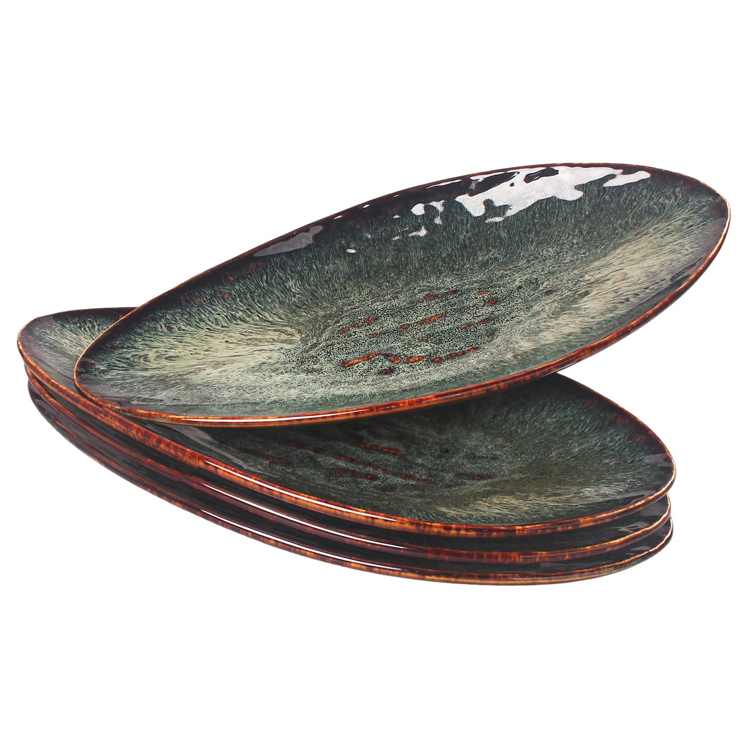 4-Piece Ceramic Dinner Plates Set - Microwave, Oven & Dishwasher Safe - Scratch Resistant Black Reactive Glaze Plates for Bread, Pasta, Salad & Sushi - Perfect for Dining, Entertaining & Restaurant Use