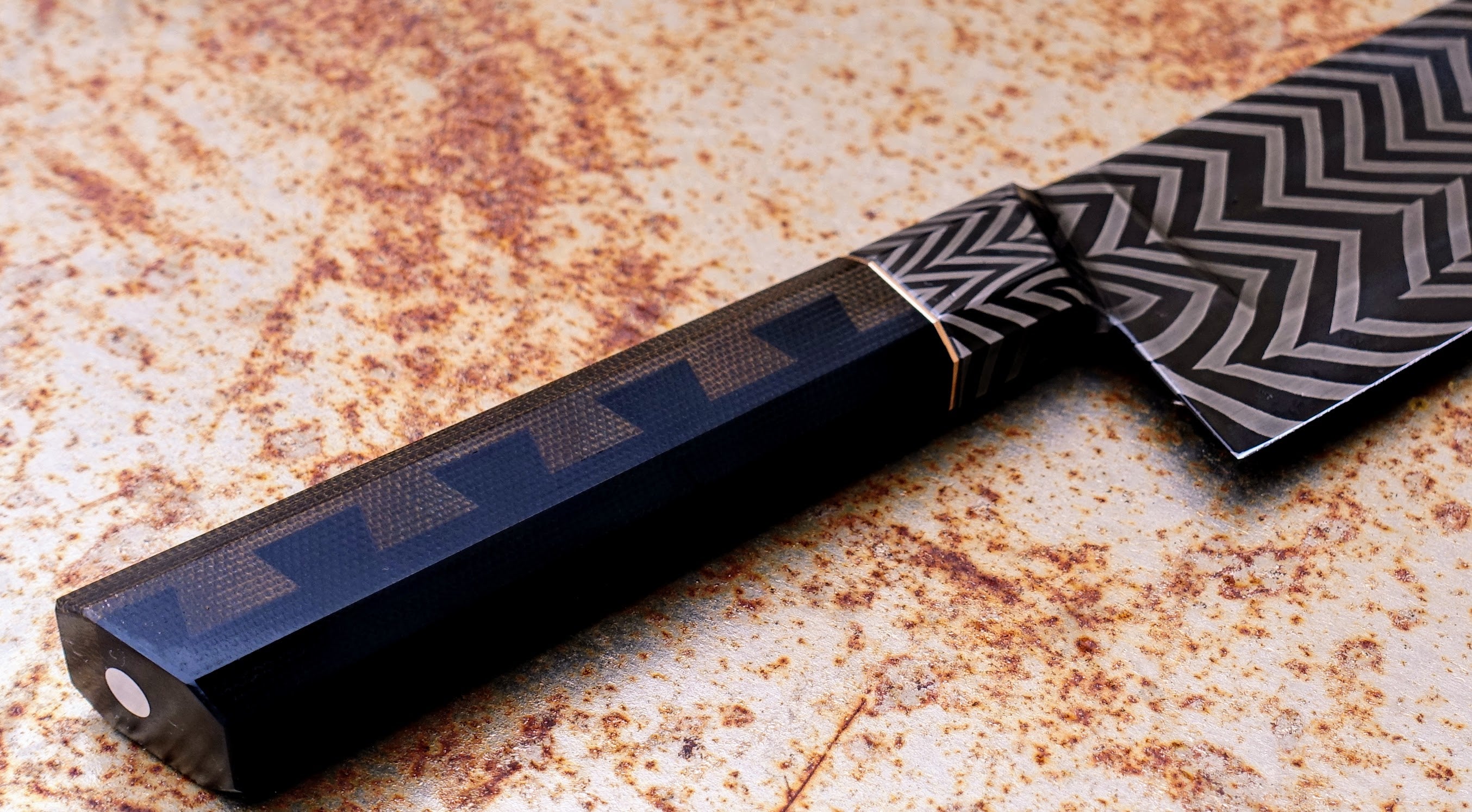 Premium Salem Straub 240mm K-Tip Gyuto Chef Knife - Handcrafted Japanese Herringbone Damascus Steel Integral Blade - Perfect for Sushi, Meat Slicing & Professional Kitchen Use