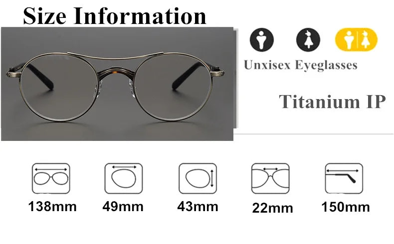 Aimee Unisex Full Rim Round Double Bridge Titanium Eyeglasses Frame 7106 - Lightweight Durable Glasses for Men & Women, Perfect for Reading, Working & Daily Wear