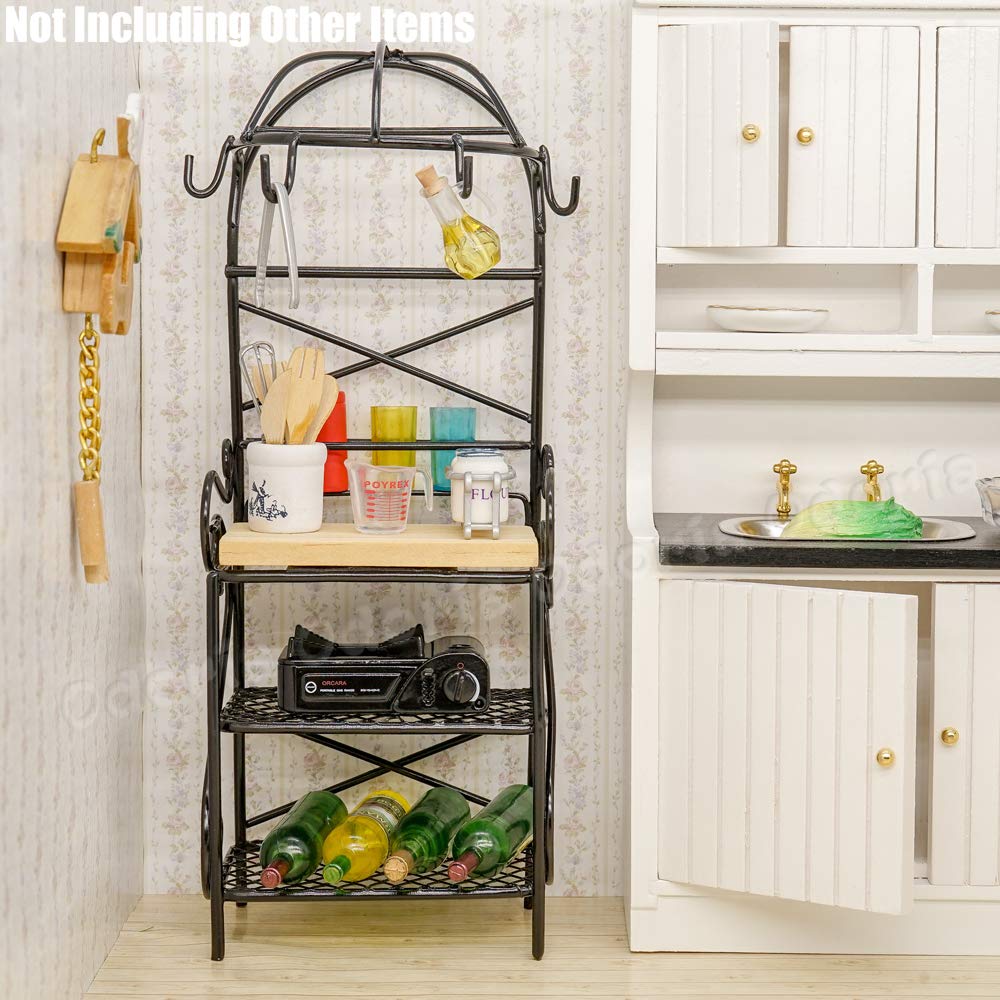 Odoria 1/12 Scale Miniature Bakers Rack - Black Dollhouse Kitchen Accessories for DIY Dollhouse, Miniature Baking Display & Collectible Decor