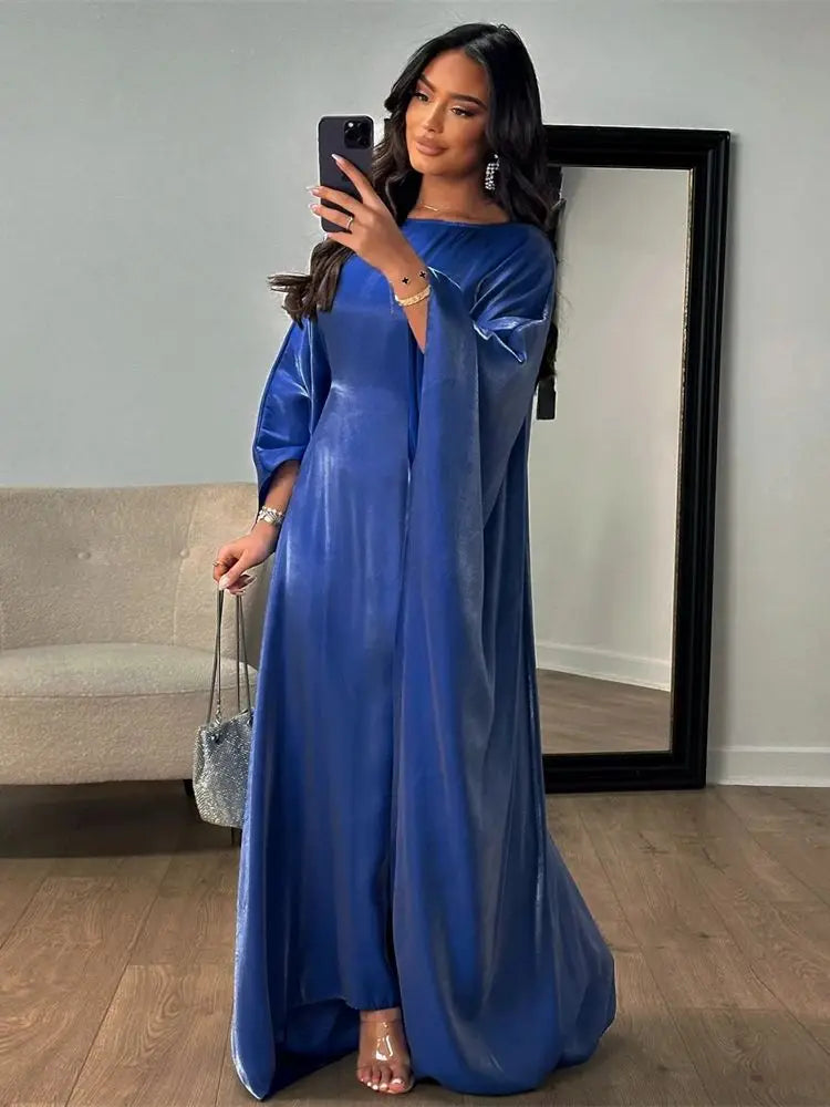 Elegant Batwing Sleeve Satin Abaya Dress for Women - Modest Muslim Prayer Dress for Eid, Wedding & Special Occasions