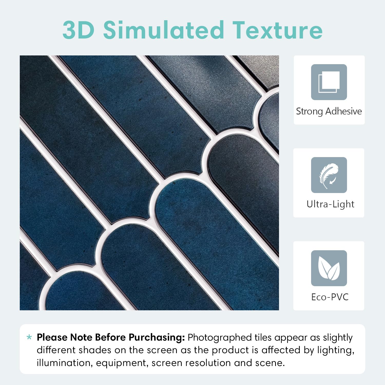 Commomy 3D Navy Blue Peel and Stick Backsplash Tile - 10 Pack (11.8