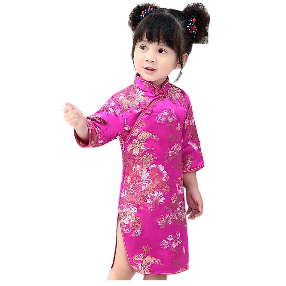 Elegant Peony Rose Qipao Cheongsam Dress for Women – Half Sleeve Chinese Traditional Wedding Dress & Princess Birthday Party Costume | Perfect for Bridal Shower, Tea Ceremony, and Cultural Events