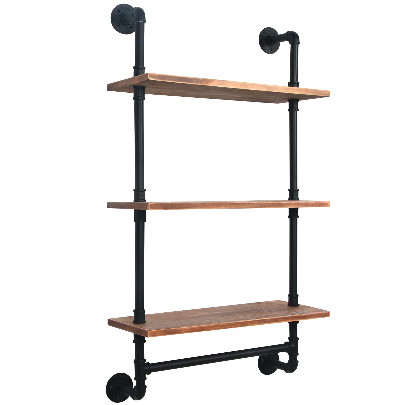 HouseAid 24 Inch Industrial Pipe Floating Shelves with Towel Bar - Farmhouse Vintage Style Bathroom Wall Shelf - Matte Black 3-Tier Storage - Perfect for Small Bathrooms, Laundry Rooms & Farmhouse Decor